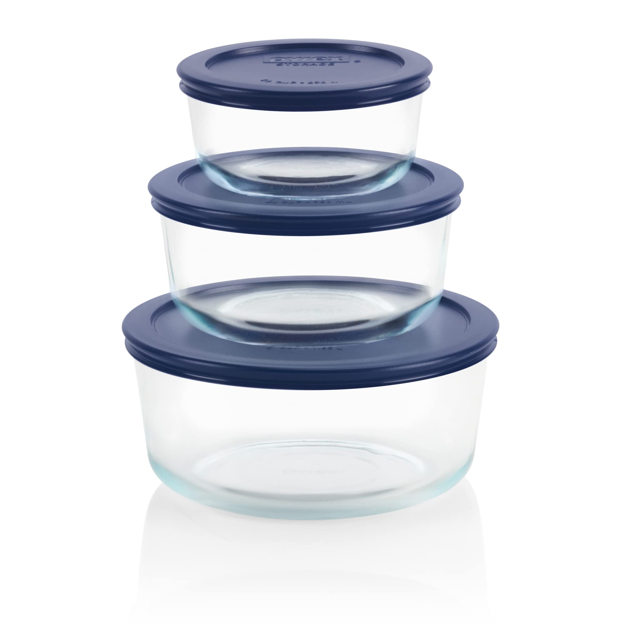 Pyrex Simply Store 3-Pack (2, 4 & 7 Cup) Large Round Glass Food Storage Set With Bpa-Free Lids, Dishwasher, Microwave & Freezer