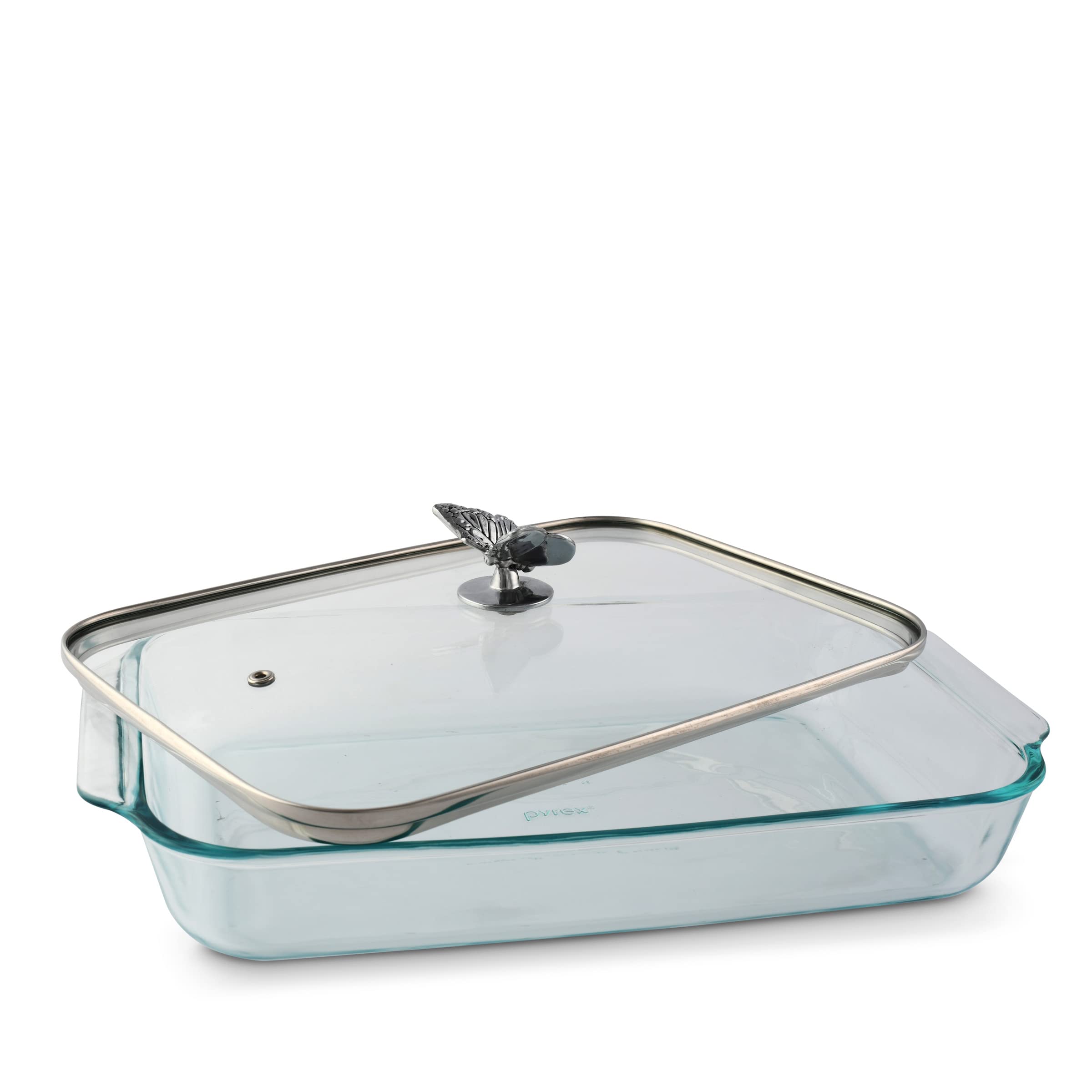 Arthur Court Glass Casserole Dish With Metal Butterfly Lid Handle Baking Dish - Perfect To Keep Your Buffet Sides Protected And