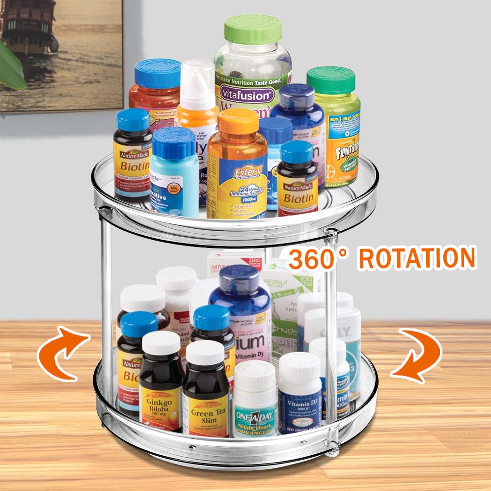 Amolliar 2 Tier 9 Inch Lazy Susan Turntable Organizer For Cabinet,Spice Rack Food Storage Container For Kitchen, Pantry, Fridge,