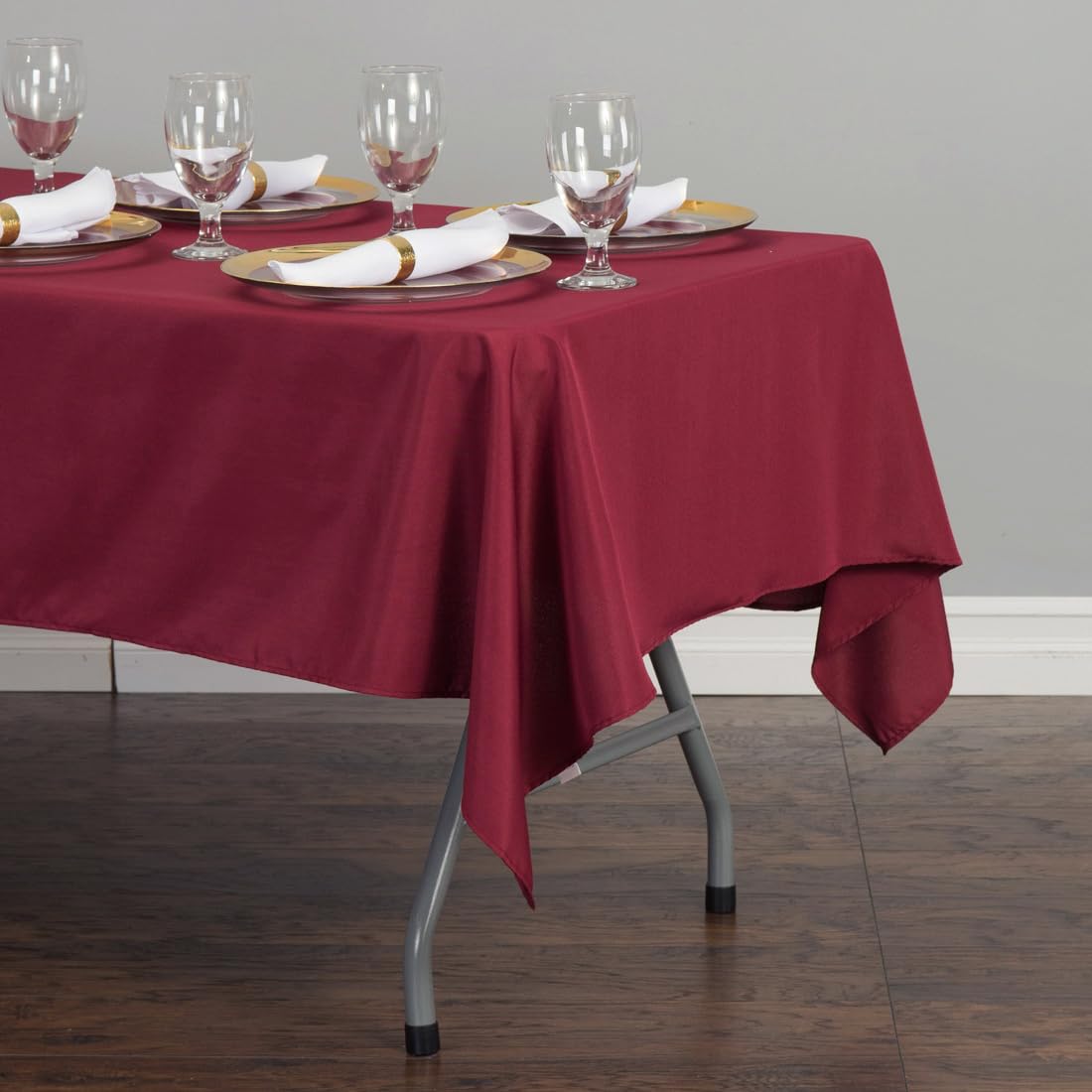 Ltc Linens 10 Pack Rectangular Tablecloths Burgundy 60 X 126 Inch For 8 Ft Rectangle Banquet Tables With Half-Drop-Stain And Wri
