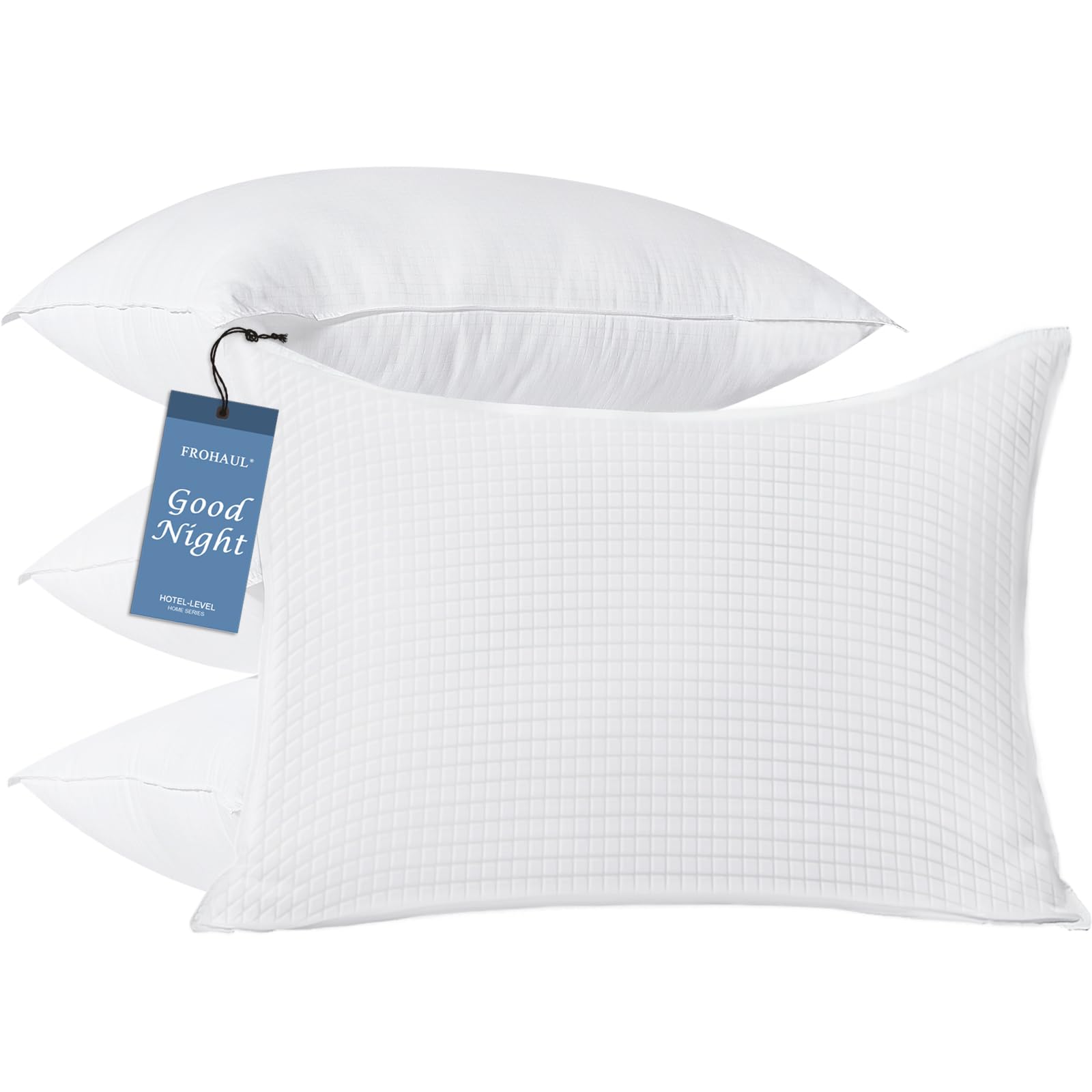 Frohaul Pillows Queen Size Set Of 4, Grid Hotel Bed Pillows For Sleeping,Medium-Firm Microfiber Pillows For Side, Back And Stoma