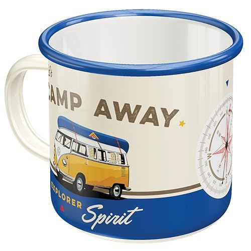 Nostalgic-Art Retro Enamel Cup, 12.2 oz, VW Bulli - Let 's Camp Away - VW Bus Gift idea, Camping Mug, Vintage design