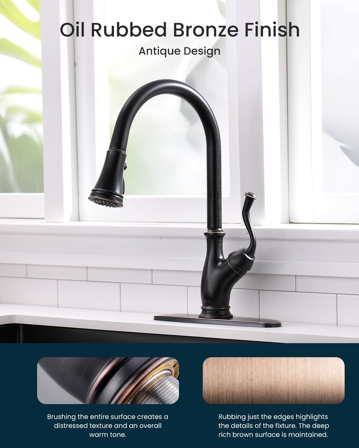 APPASO Oil Rubbed Bronze Kitchen Faucet with Soap Dispenser  Stainless Steel Kitchen Faucet with Pull Down Sprayer 3-Function High Arc Single Handle Bronze Kitchen Sink Faucet