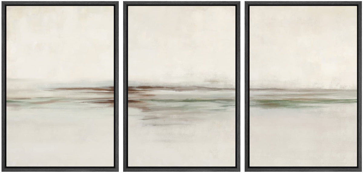 Signford Framed Canvas Print Wall Art Set Minimal Gray Paint Stroke Landscape Abstract Shapes Digital Art Modern Art Decorative