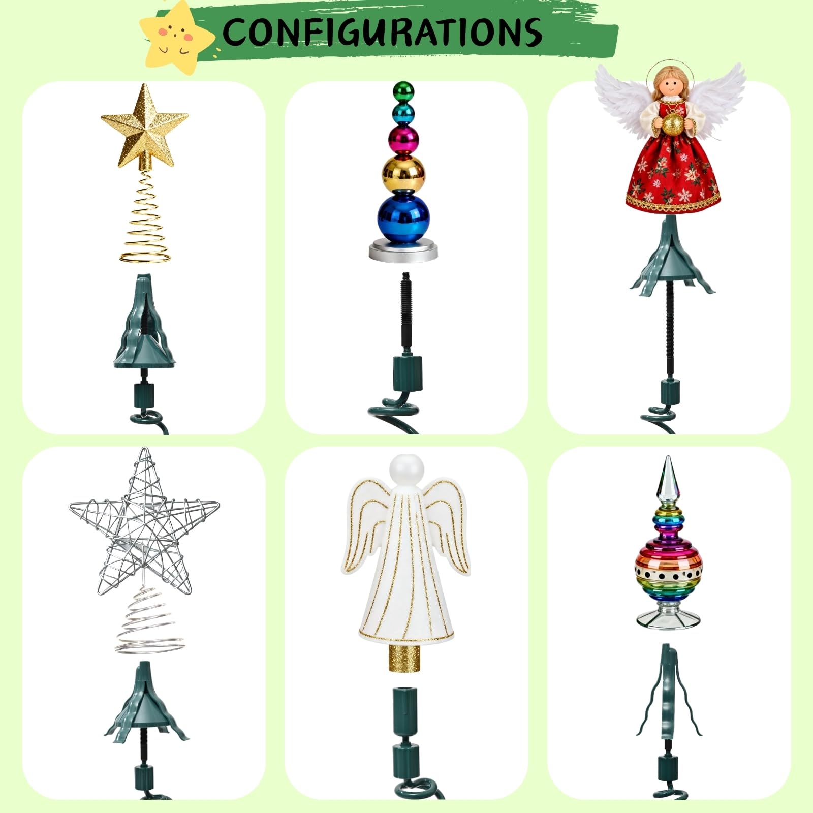 Christmas Tree Topper Holder - Twist-On Universal Christmas Tree Topper Support - Stabilizer with Adjustable Accessory - Fits Al