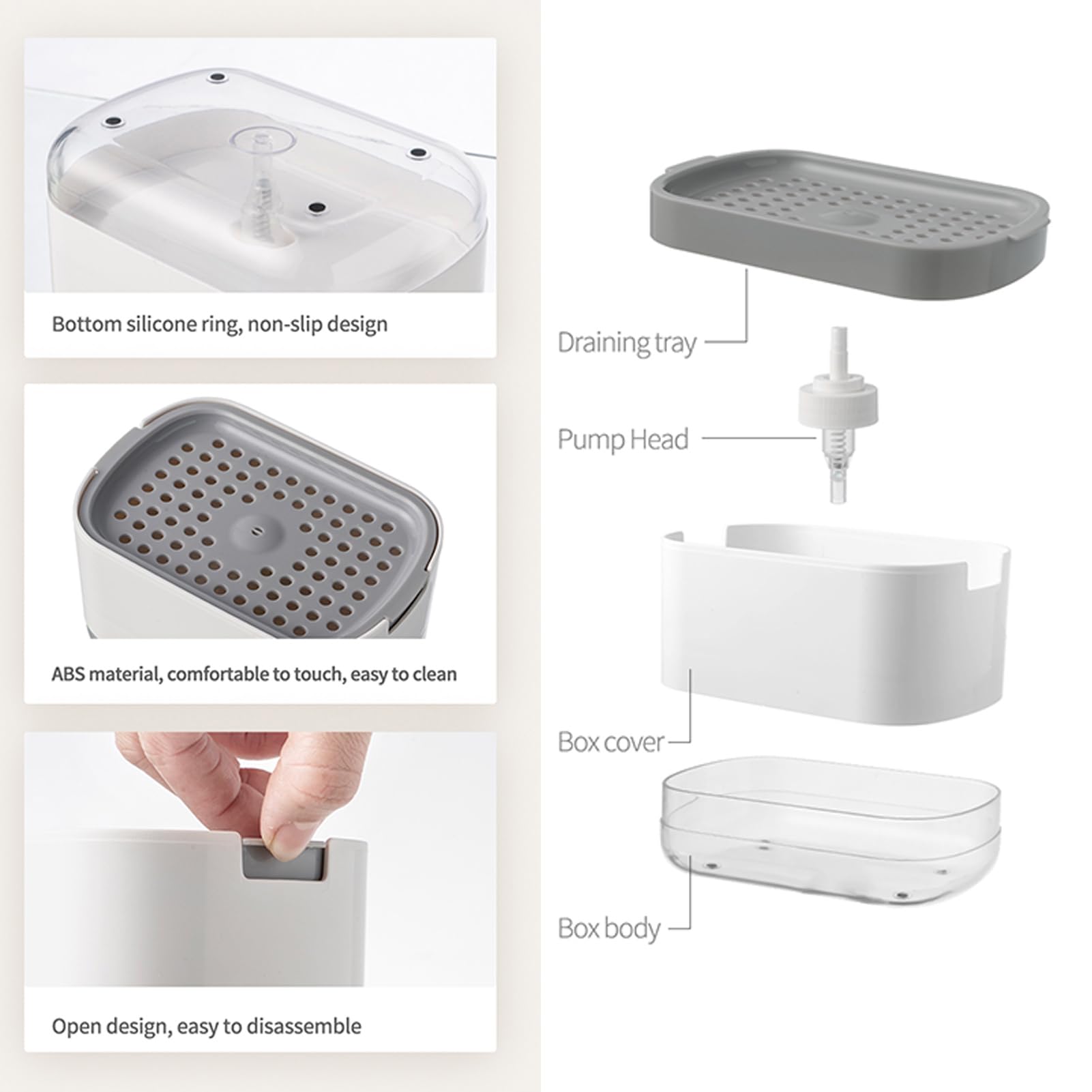 Rufcril Soap Pump Dispenser And Sponge Holder, 10Oz / 300Ml Dish Soap Dispenser For Kitchen,Black