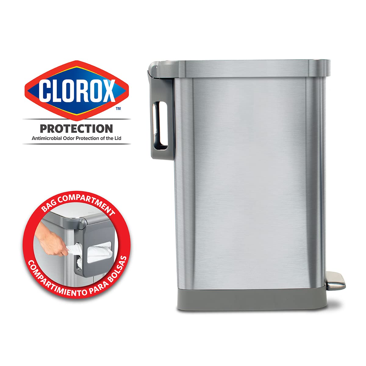 Glad Slim Trash Can With Clorox Odor Protection - Narrow Kitchen Garbage Bin With Soft Close Lid, Step On Foot Pedal And Waste B