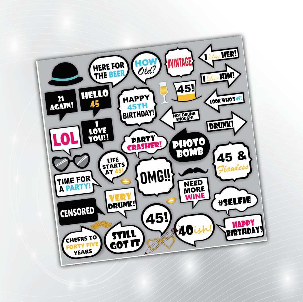 PartyStuff Birthday Theme Props  45th Birthday Props (29 Cards)