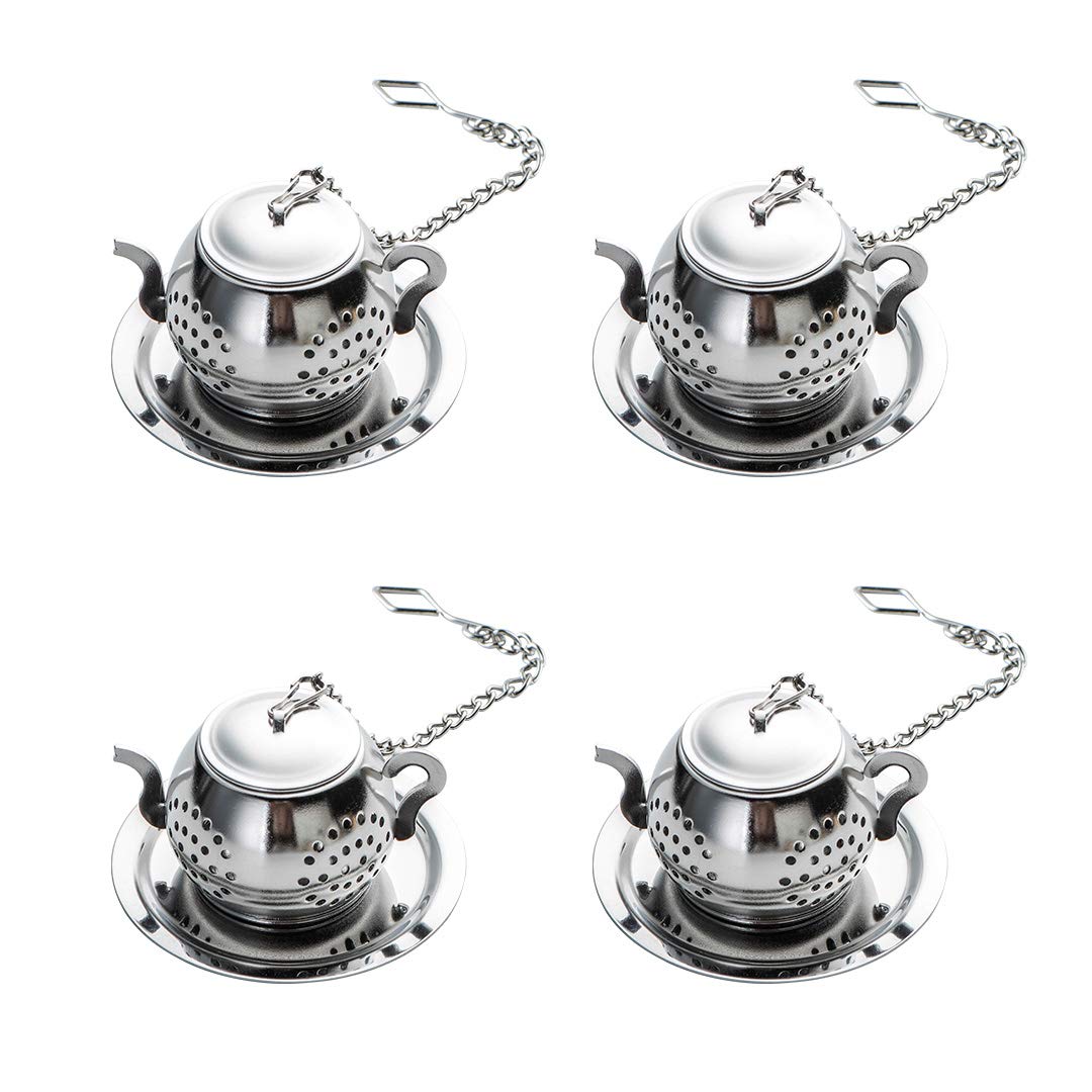 Meichu 4Pcs Tea Balls For Loose Leaf, Stainless Steel Tea Infusers For Loose Tea, Tea Strainers With Chain Hook And Saucer (Silv