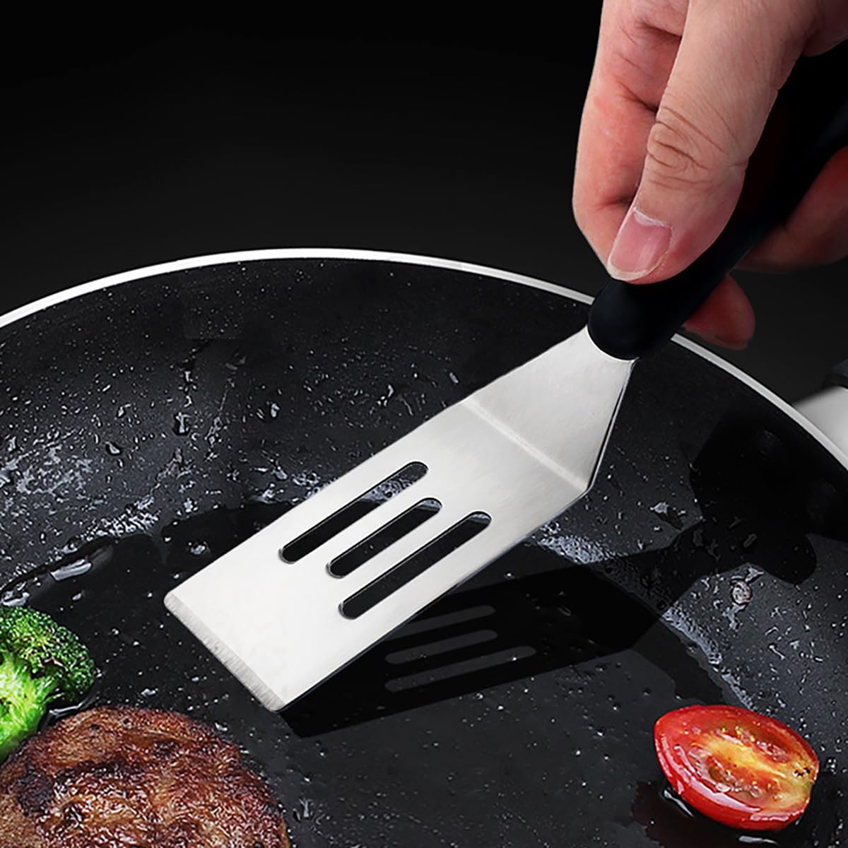 Kunovo Stainless Steel Mini Brownie Spatula, 7.9x1.8 inches, Non-Slip Handle, Silver, Model 01A for Cooking and Baking