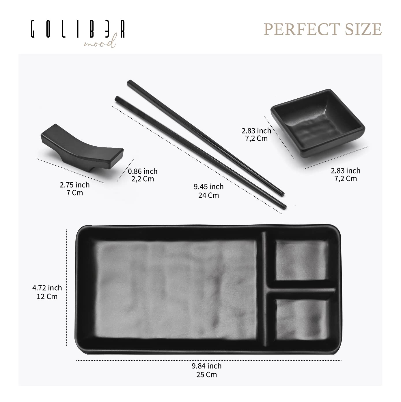 Goliber 16 Pc. Japanese Sushi Plate Set With Plates, Soy Sauce Bowls, Chopsticks And Holders, Melamine Tableware Serving Dishes