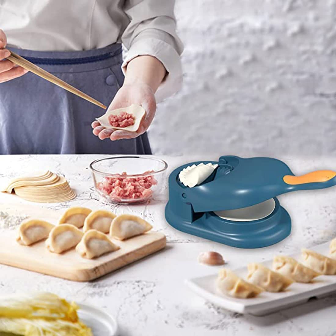 Romino 2In1 Momos Maker Machine, Skin Press Gujiya Mould Dumpling Maker, Momo Maker Mould Kitchen Dumpling Tool For Ghughra Kajj