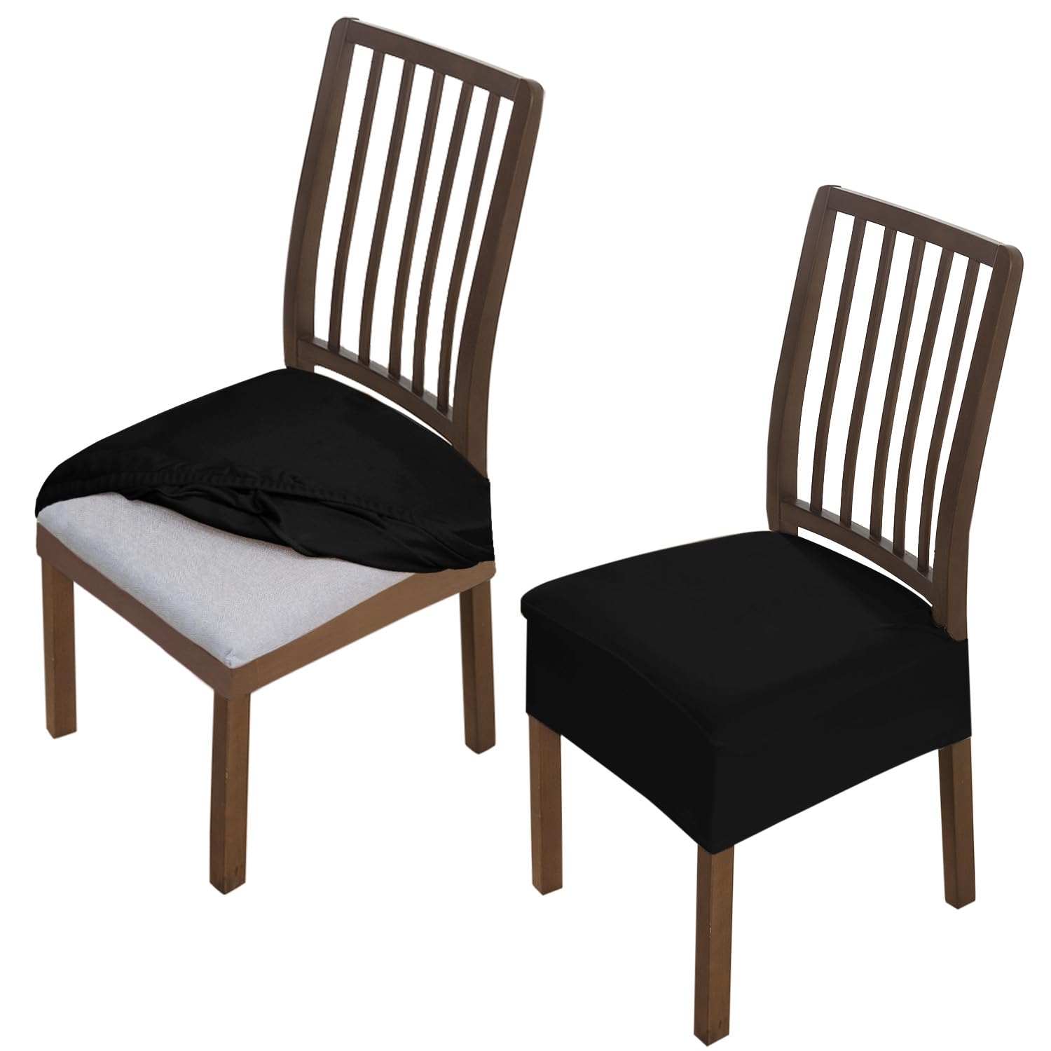 Hokipo Original Velvet Seat Cover For Chair, Stretch Fitted, Removable Washable Furniture Protector Slipcovers, Set Of 2, Black 