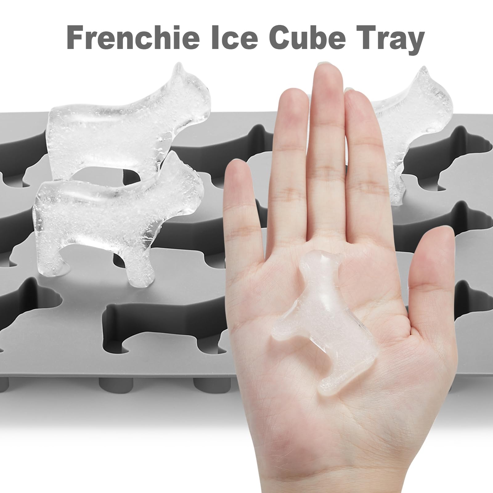 ACOOKEE French Bulldog Ice Cube Tray, Silicone Gray Mold for Fun Ice Cubes, BPA Free & Heat Resistant