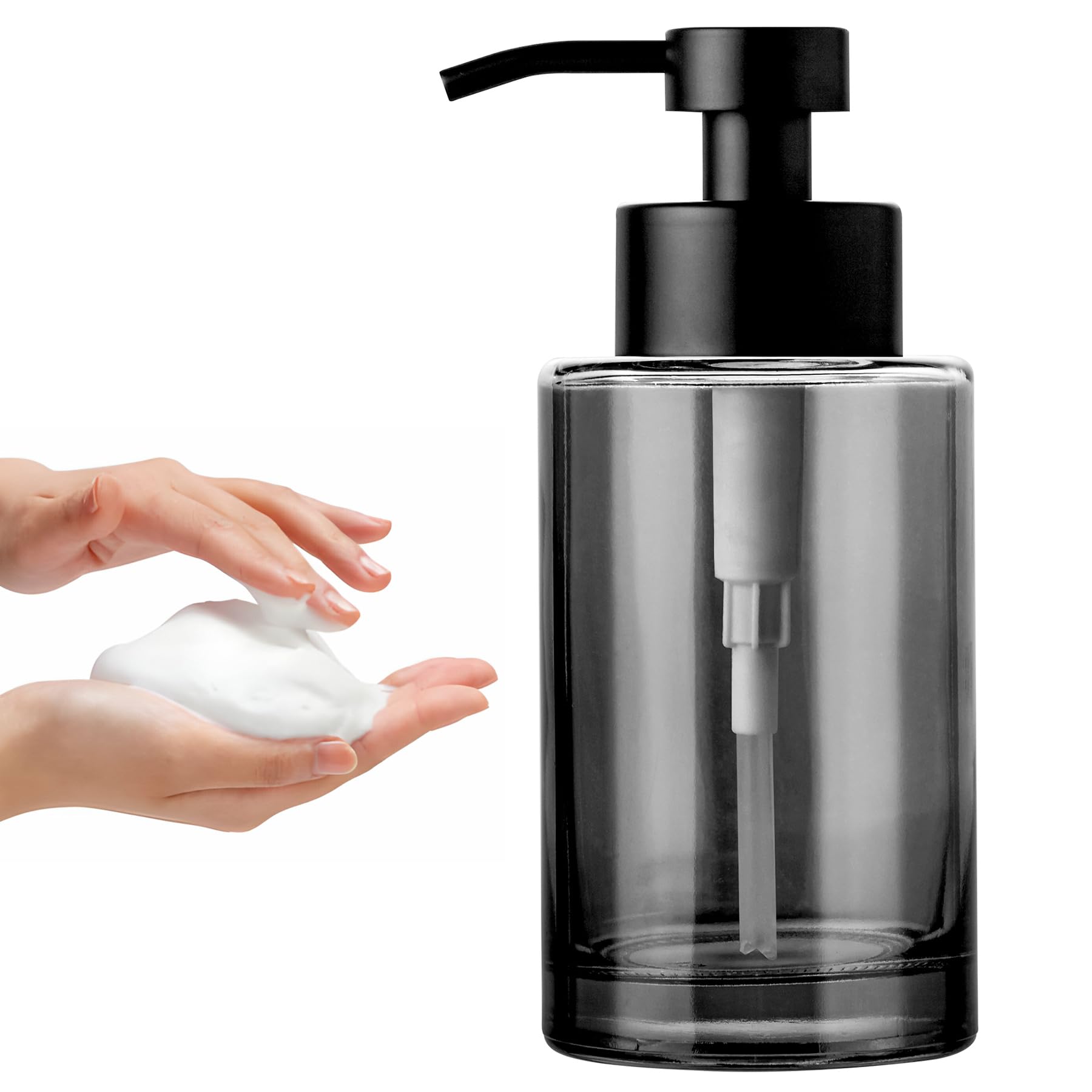 Enra Foaming Soap Dispenser,12Oz Black Thick Glass Bathroom Soap Dispenser With Stainless Steel Pump,Dish Soap Dispenser,Soap Di