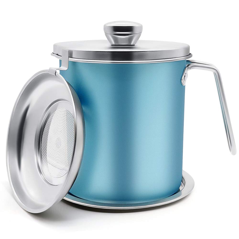 Bacon Grease Container, 2L Stainless Steel Oil Storage Can Container With Strainer, Suitable For Kitchen Cooking Or Frying Oil K