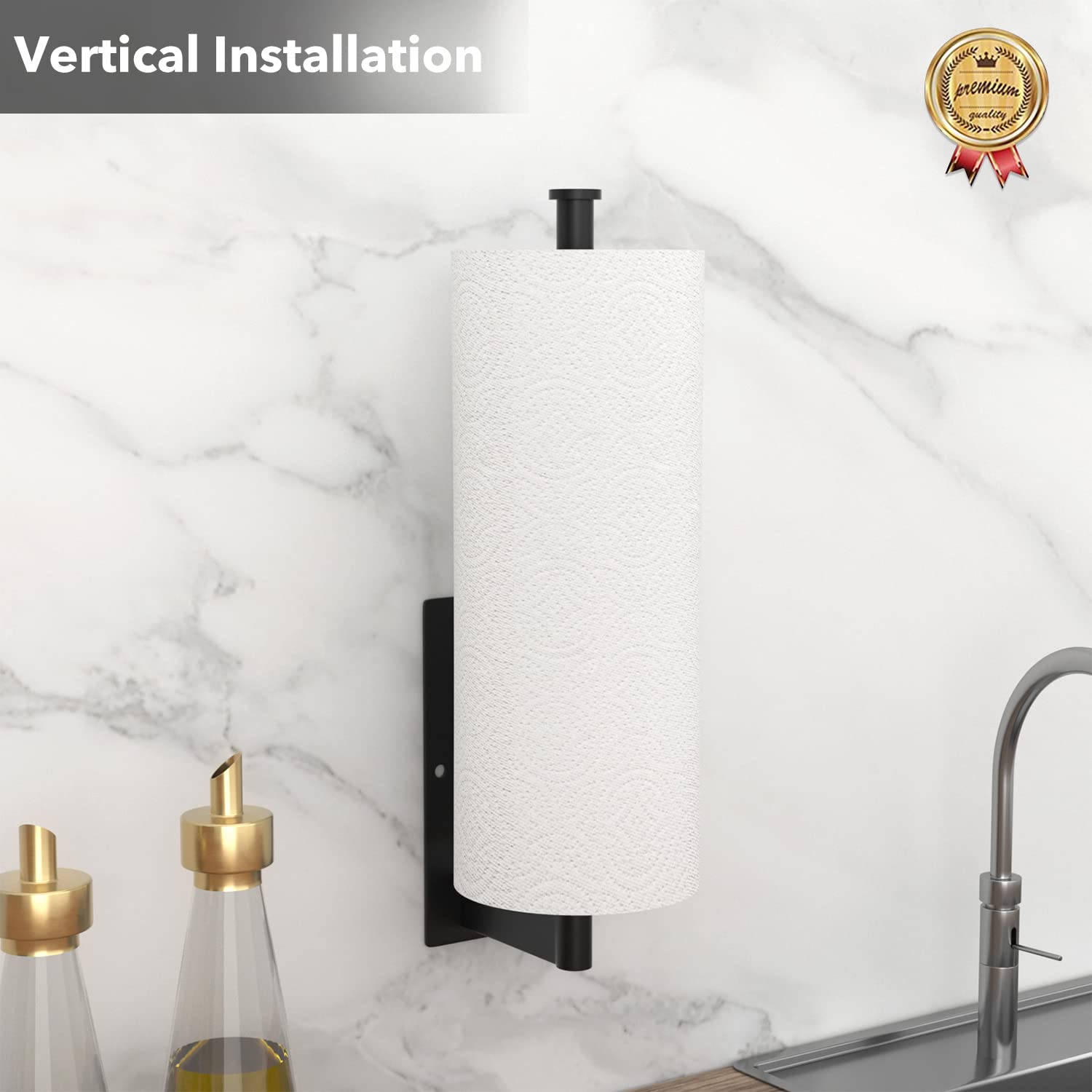Paper Towel Holder Under Cabinet - Stainless Steel Paper Towel Holder Wall Mount, Self-Adhesive Or Drilling, Matte Black Towel R