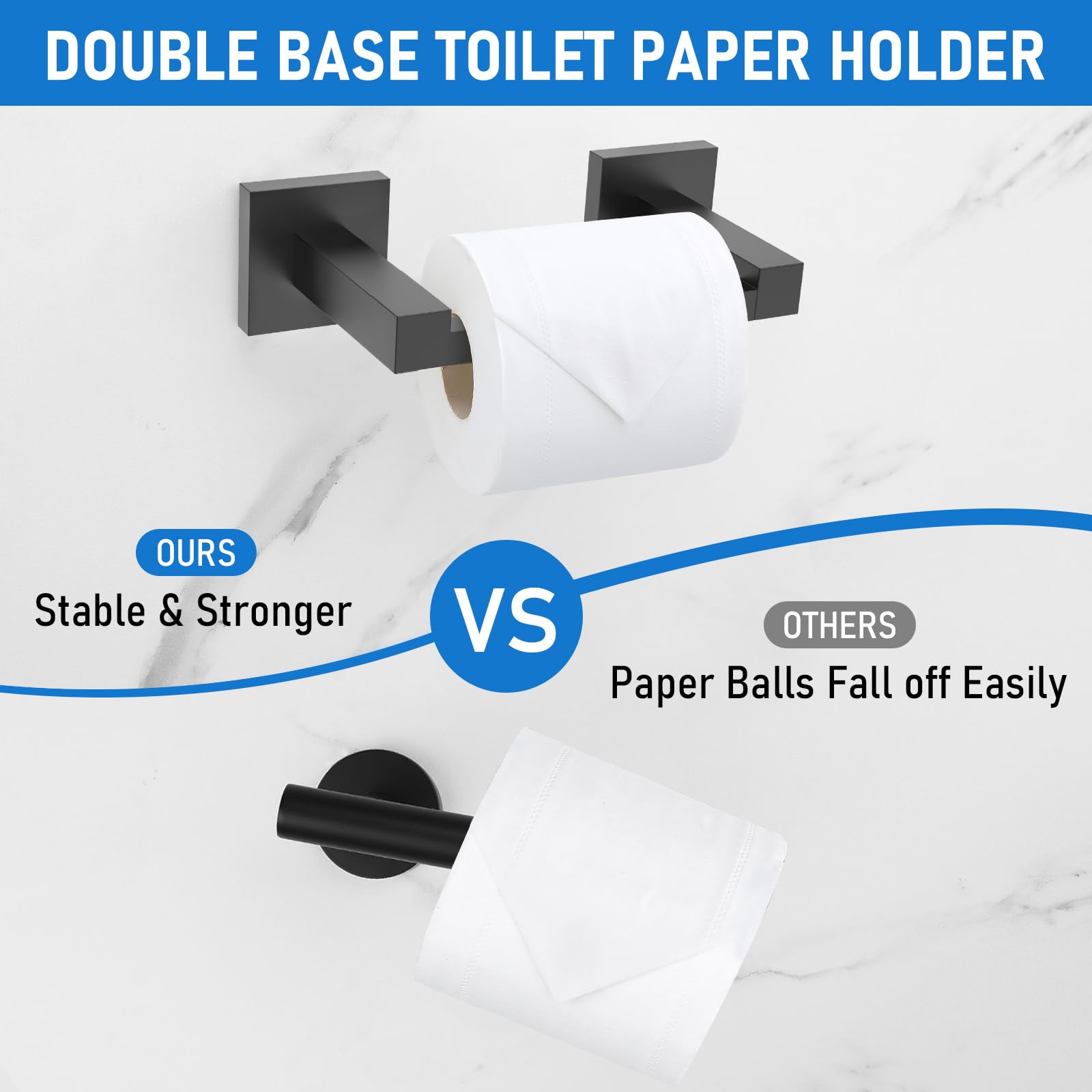 Matte Black Toilet Paper Holder Wall Mount, Sus304 Stainless Steel Paper Towel Holder Double Base Large Bathroom Toilet Tissue R