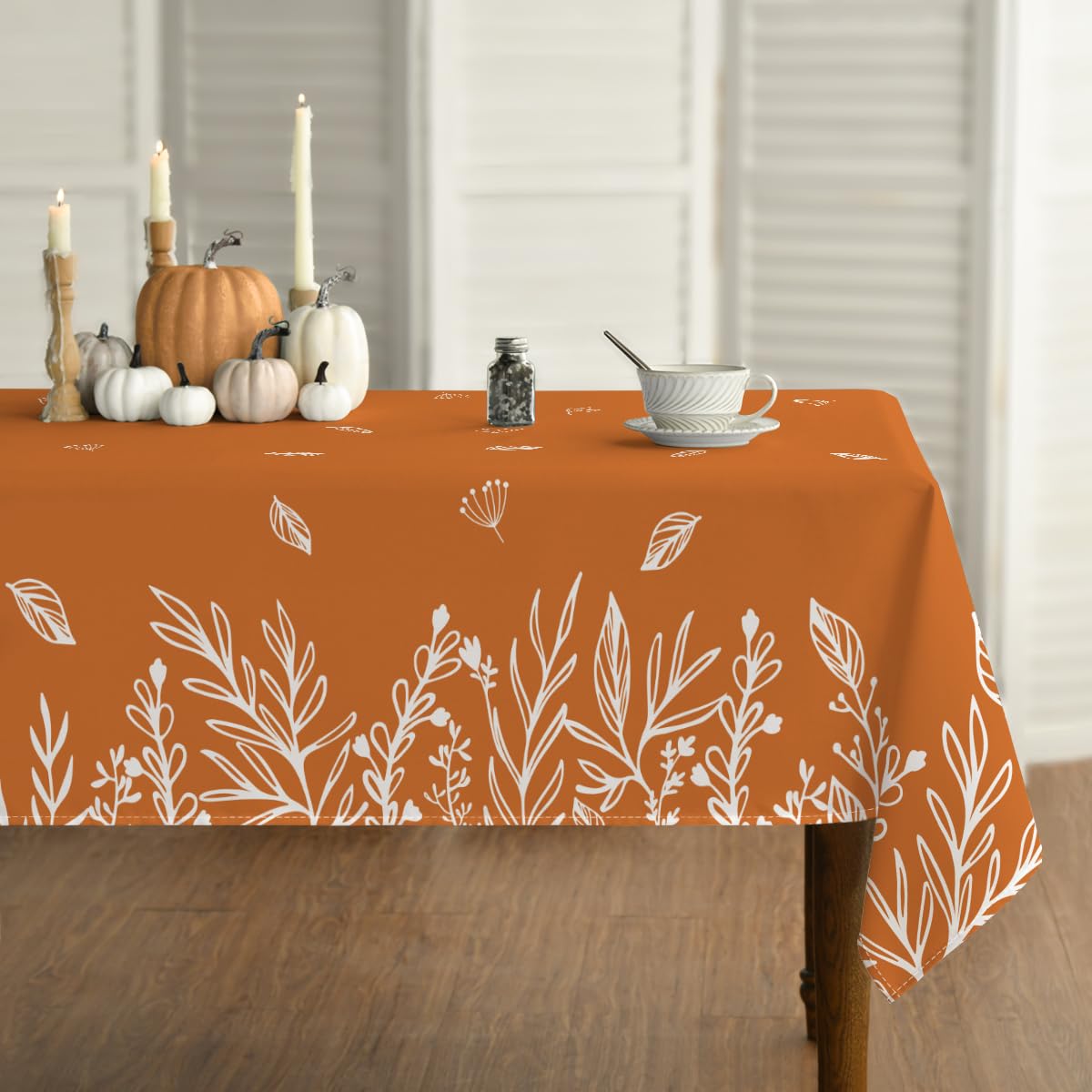 Horaldaily Fall Tablecloth 60x140 Inch Rectangular, Thanksgiving Autumn Harvest Orange Wild Flowers Table Cover for Party Picnic