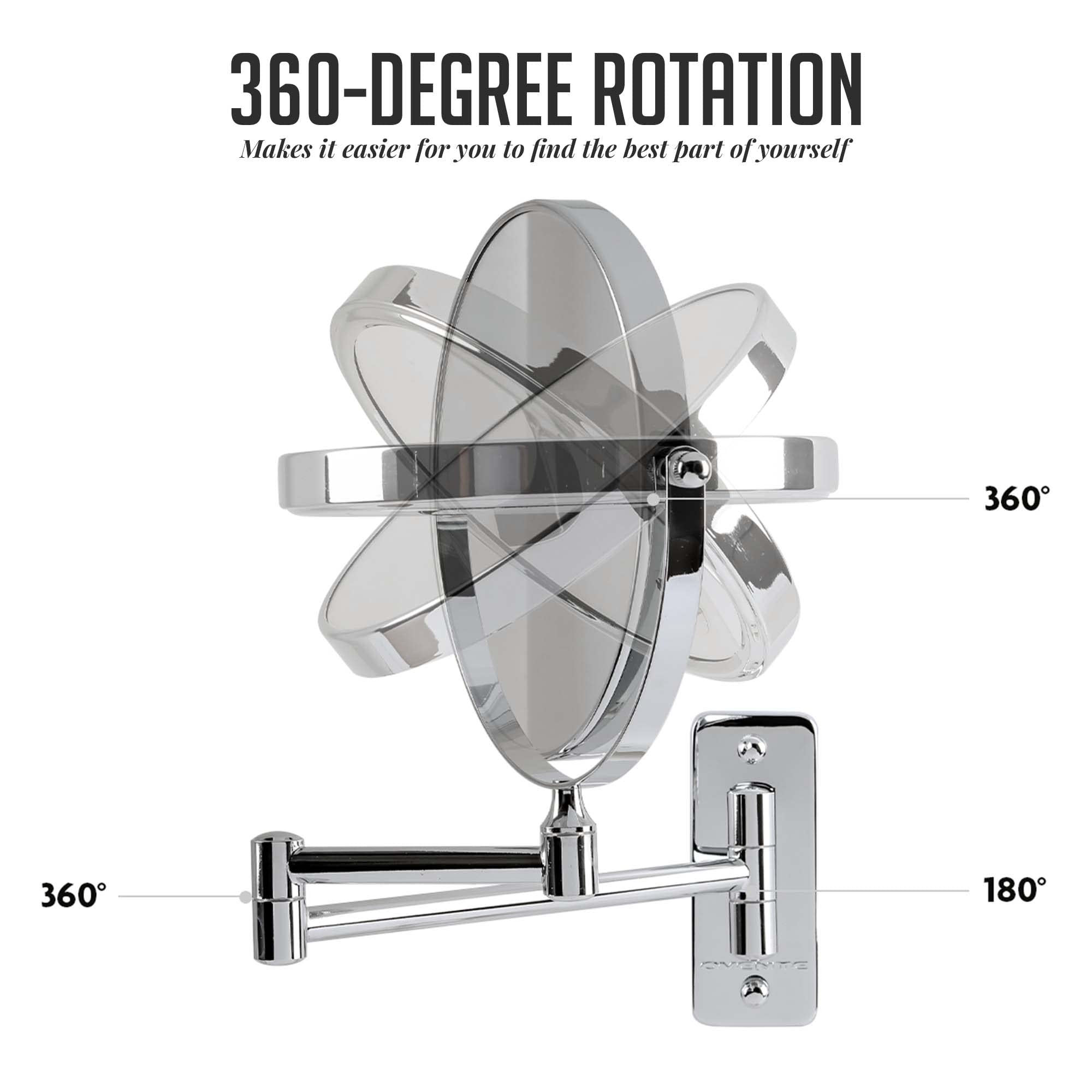 OVENTE 7" Wall Mounted Makeup Mirror - 1X/10X Magnification, Polished Chrome, Double-Sided, 360° Swivel, Model MNLFW70CH1X