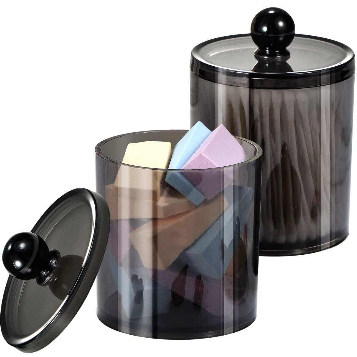 Sheechung 2 Pack Of 12 Oz. Small Clear Plastic Apothecary Jar - Qtip Dispenser Holder Bathroom Vanity Storage Canister Acrylic J