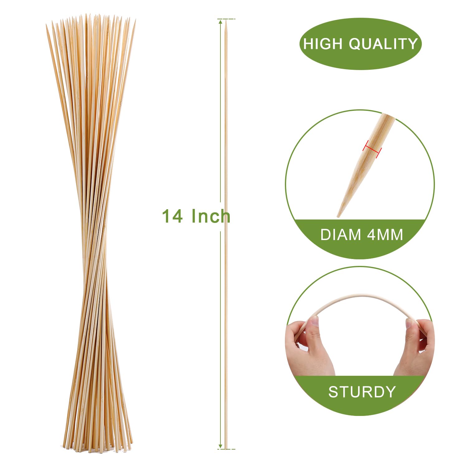 200 Pcs Bamboo Marshmallow Roasting Sticks, Smores Skewers For Fire Pit, Extra Long 14 Inch Heavy Duty 4Mm Thick Wooden Smores S