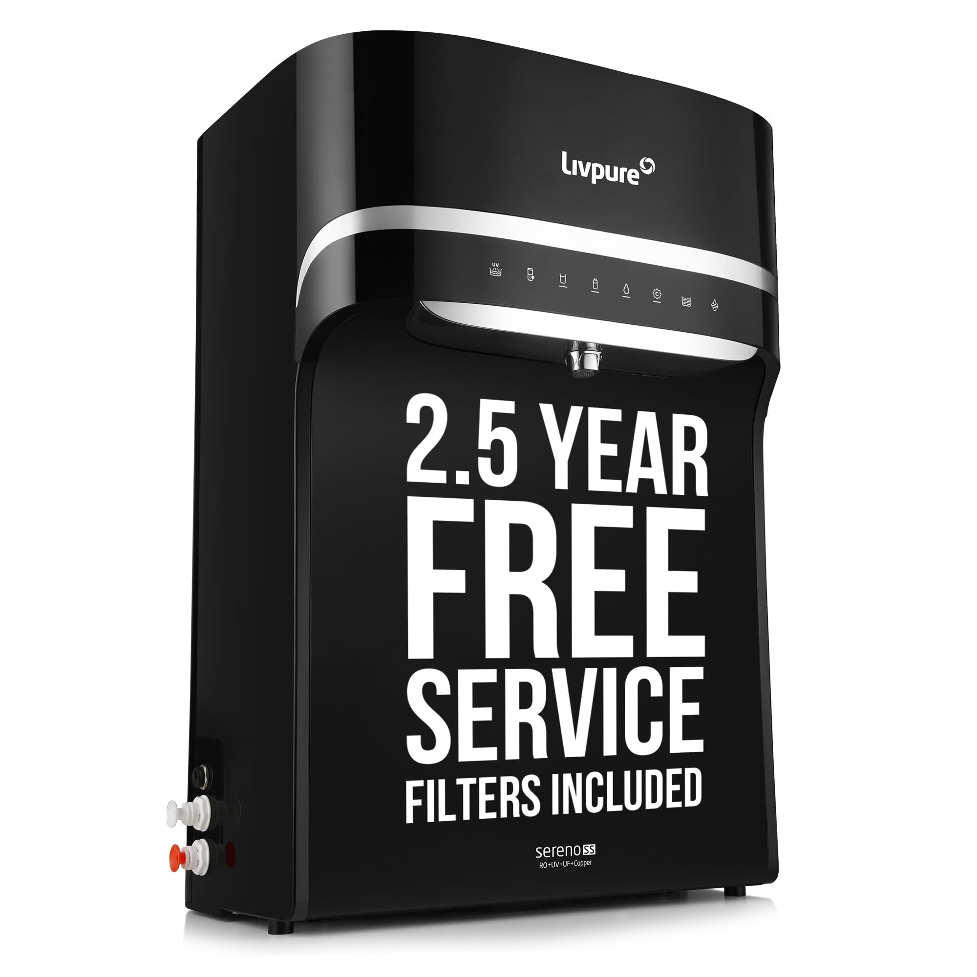 Livpure Sereno-Ss Water Purifier | Ro+Uv+Uf+Copper+Mineral | 2.5 Year No Service Cost- Filters Included | 5.5 L Stainless Steel 