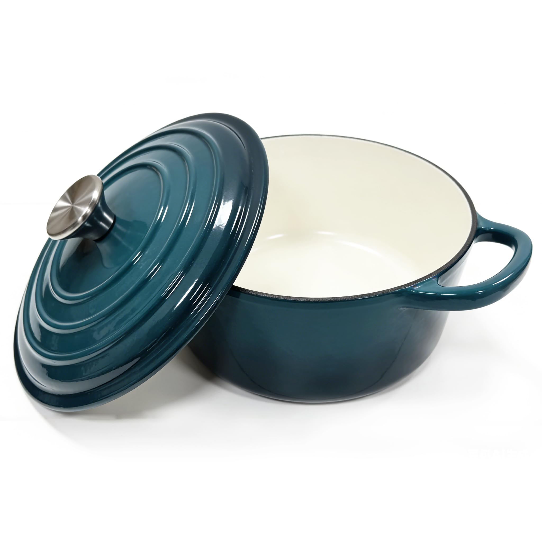 Firequince Enameled Cast Iron Dutch Oven for Bread Baking, Braising, Marinating & Slow Cooking (Peacock Blue, 4.5 Quarts)