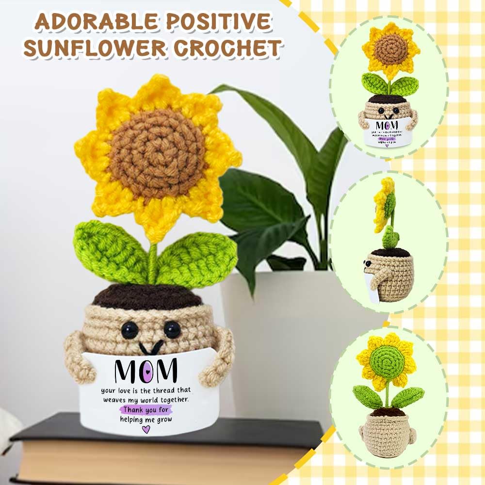 Mini Birthday Gifts for Mom, Mom Gifts from Daughters Thank You for Helping Me Grow, Emotional Support Crochet Sunflower Plant A