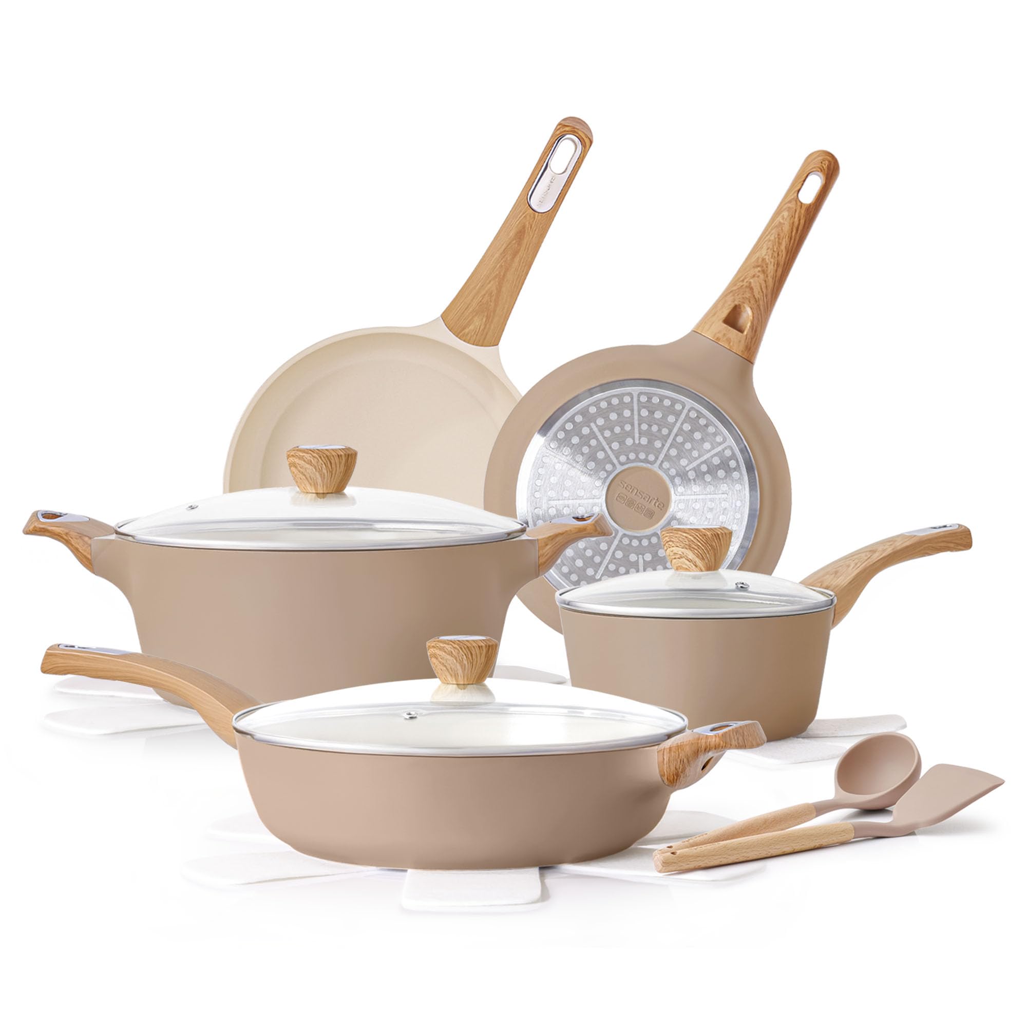 SENSARTE Ceramic Pots and Pans Set Nonstick, Kitchen Cookware Sets, 14-Piece Induction Cookware, Non-toxic Healthy Non Stick Coo