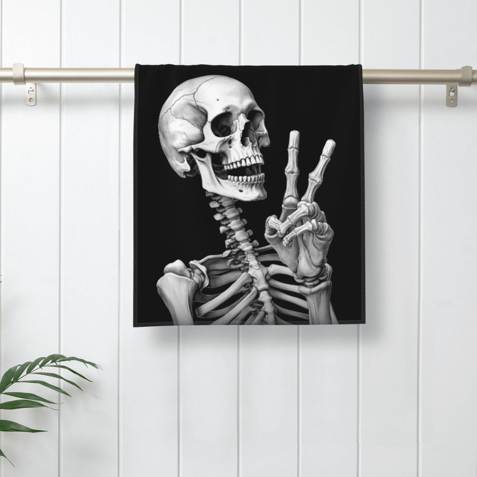 Dewoofly Rock And Roll Skull Skeleton Absorbent Fingertip Towels, Hippie Hand Towel For Hotel All Season 12 X 27.5 Inch