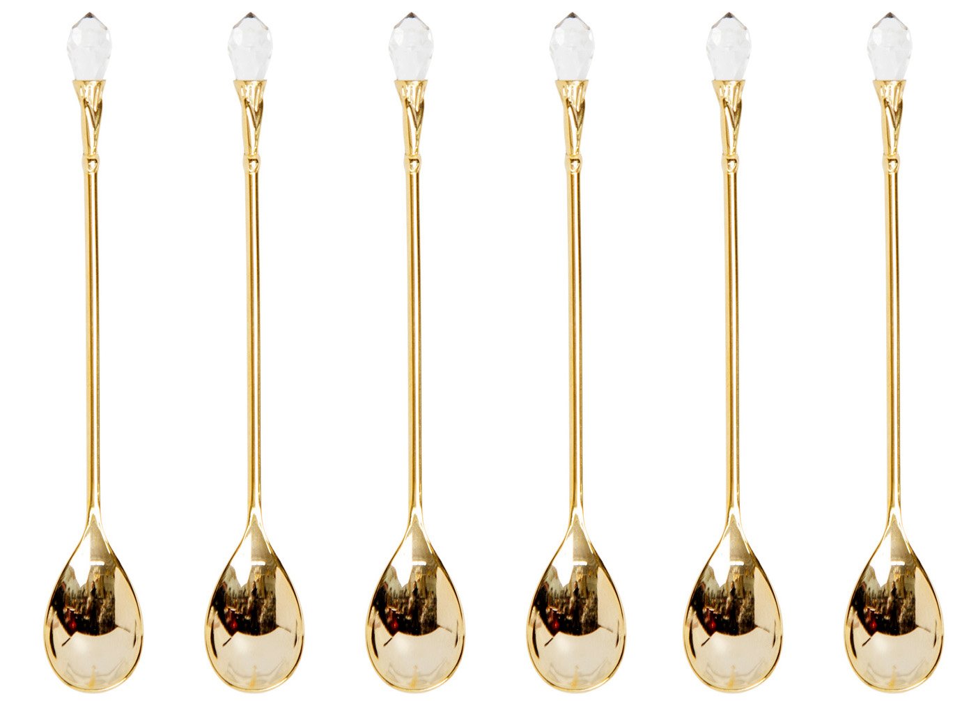 Gold Plated Flatware Tea Spoons With A Clear Crystal Jeweled Tip Set Of 6