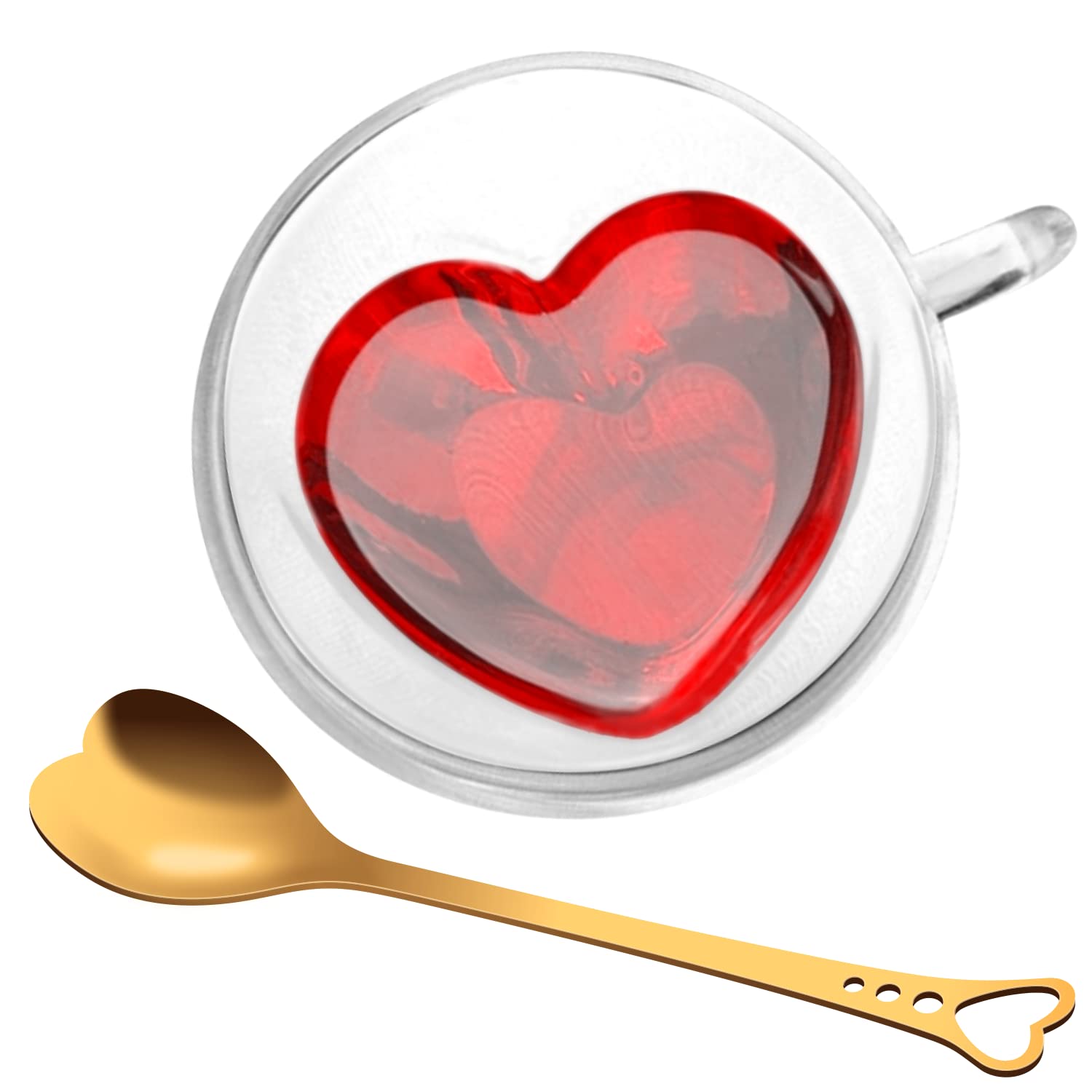 Heart Shaped Cup - Double Walled Insulated Glass Coffee Mug Or Tea Cup - Double Wall Glass 8Oz (240Ml) - Clear - Unique & Insula