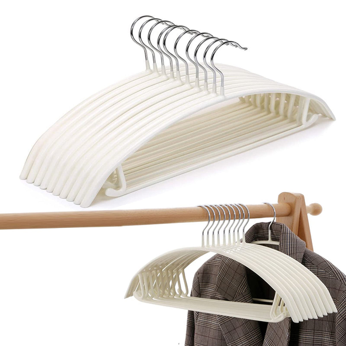 Pjjxmy Clothes Hanger Rubber Coated Contour Metal No Bumps Hanger, Suit Hanger,Coat Jacket Hangers,Sweater Hanger (Pack Of 30, W