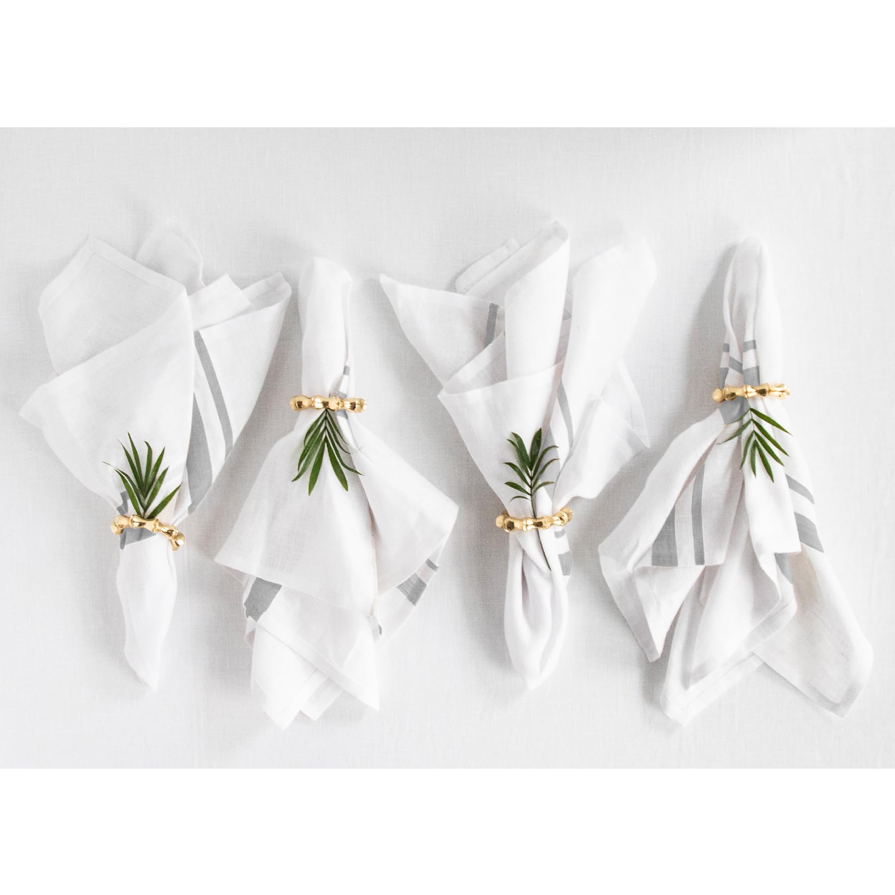 Solino Home Stripe Linen Dinner Napkins 20 X 20 Inch - 100% Pure Linen Grey And White Cloth Napkins Set Of 4 For Spring, Easter