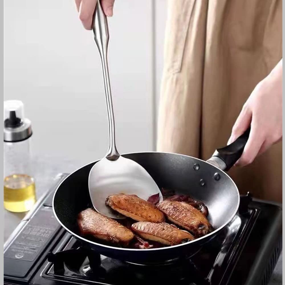 A  Houseware Solid Turner Spatula Stainless Steel Serving Utensils Cooking Tool For Egg Fish Steak Heat Proof Hollow Handle Easy