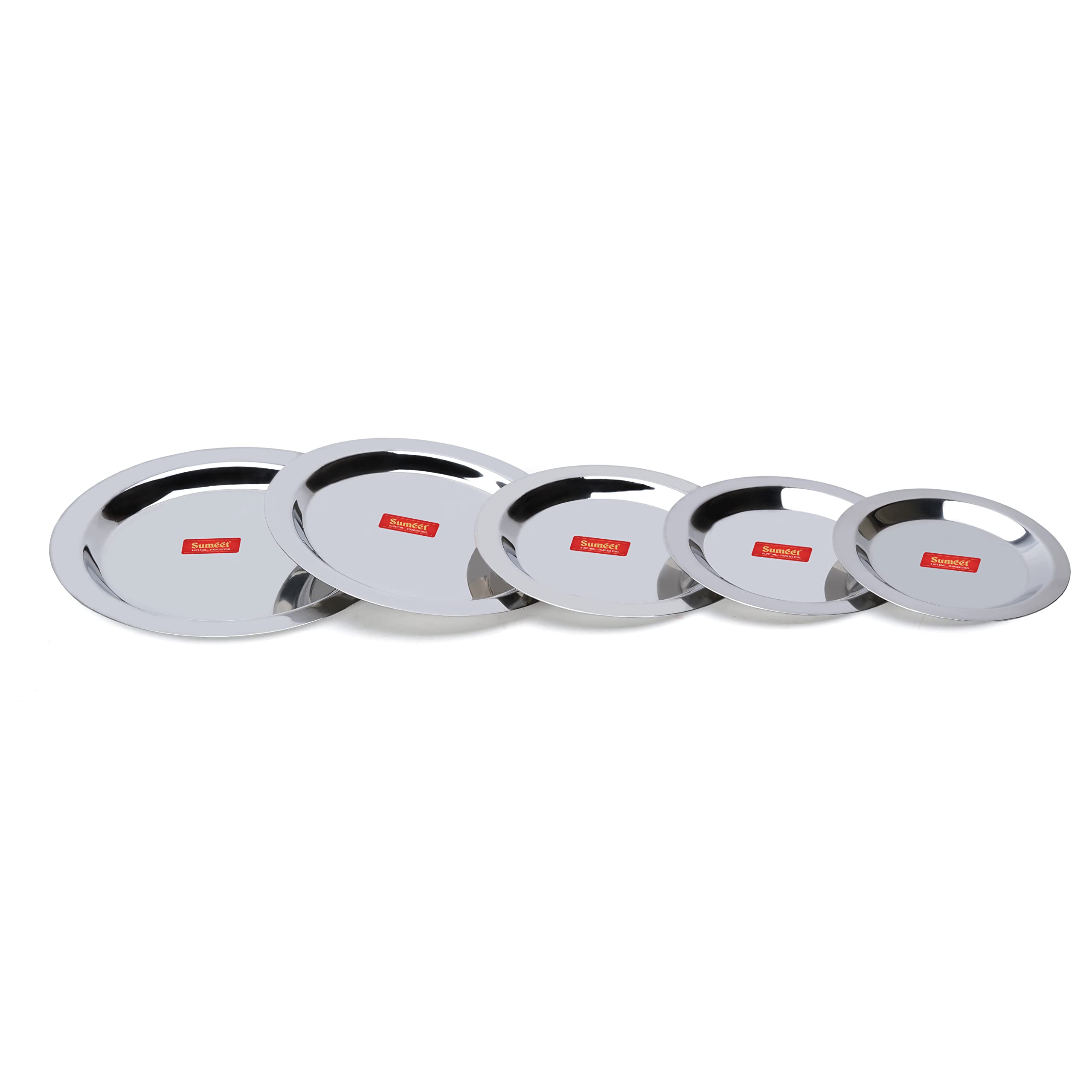Sumeet Stainless Steel Heavy Gauge Ciba Lids Tope Cheeba Cover Set of 5 Pcs (12.3cm  13.8cm  15.5cm  16.7cm  18.5cm)  Silver