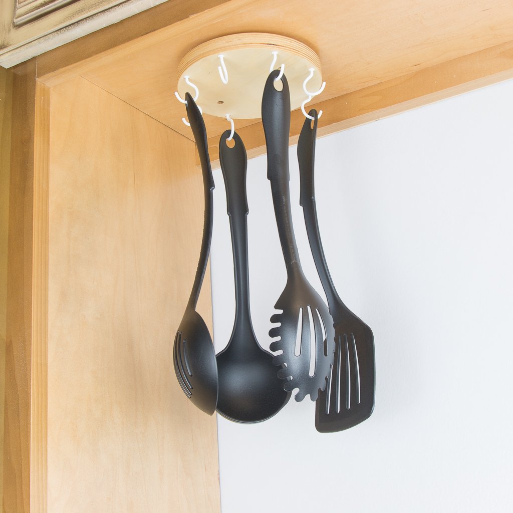 Ez Reach - Under Cabinet Utensil Holder (Maple - Stainless Hooks)