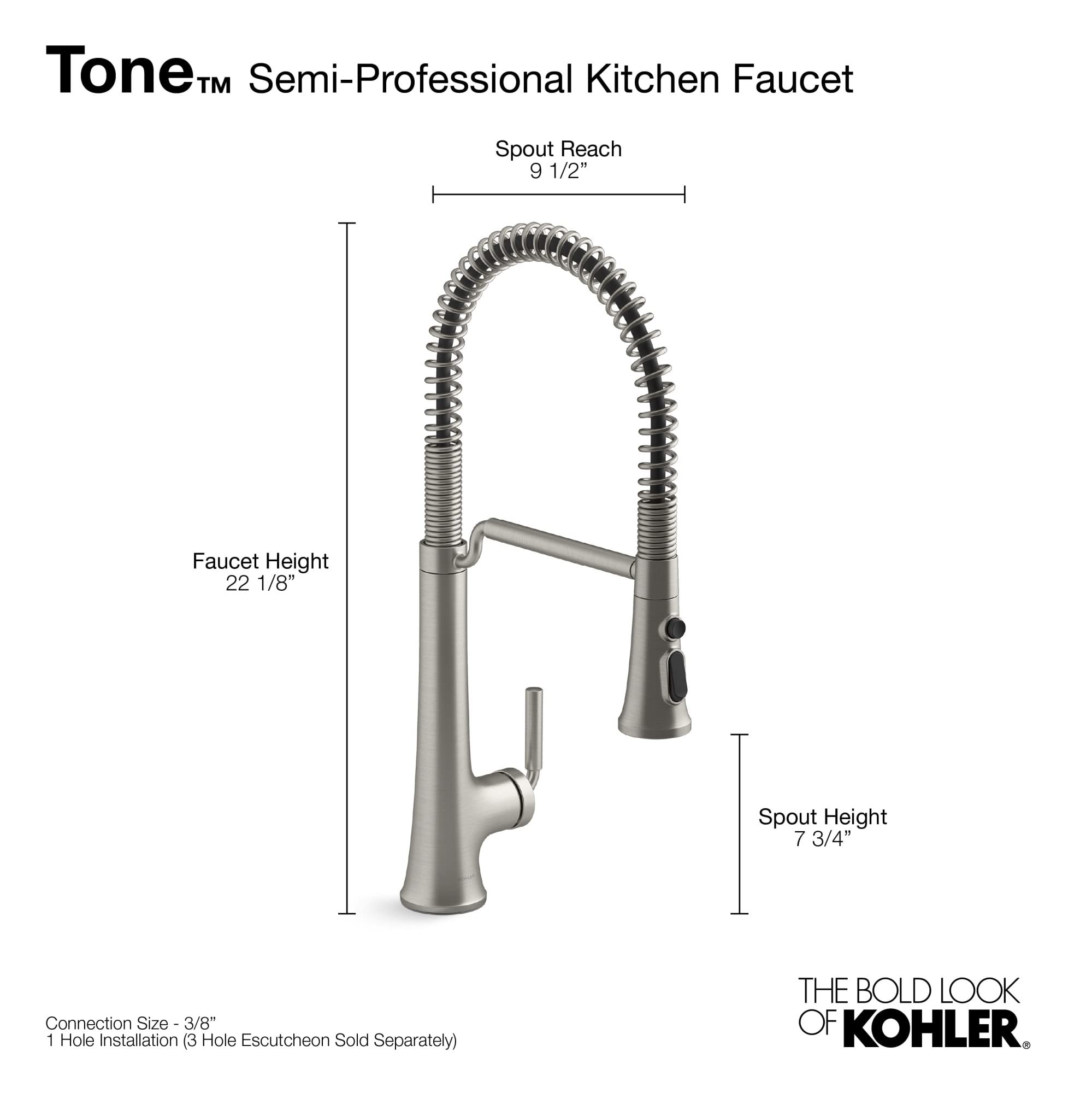 Kohler 23765-2Mb Tone Semi Professional Kitchen Sink Faucet, Pre-Rinse Kitchen Faucet, Commercial Faucet, Vibrant Brushed Modern
