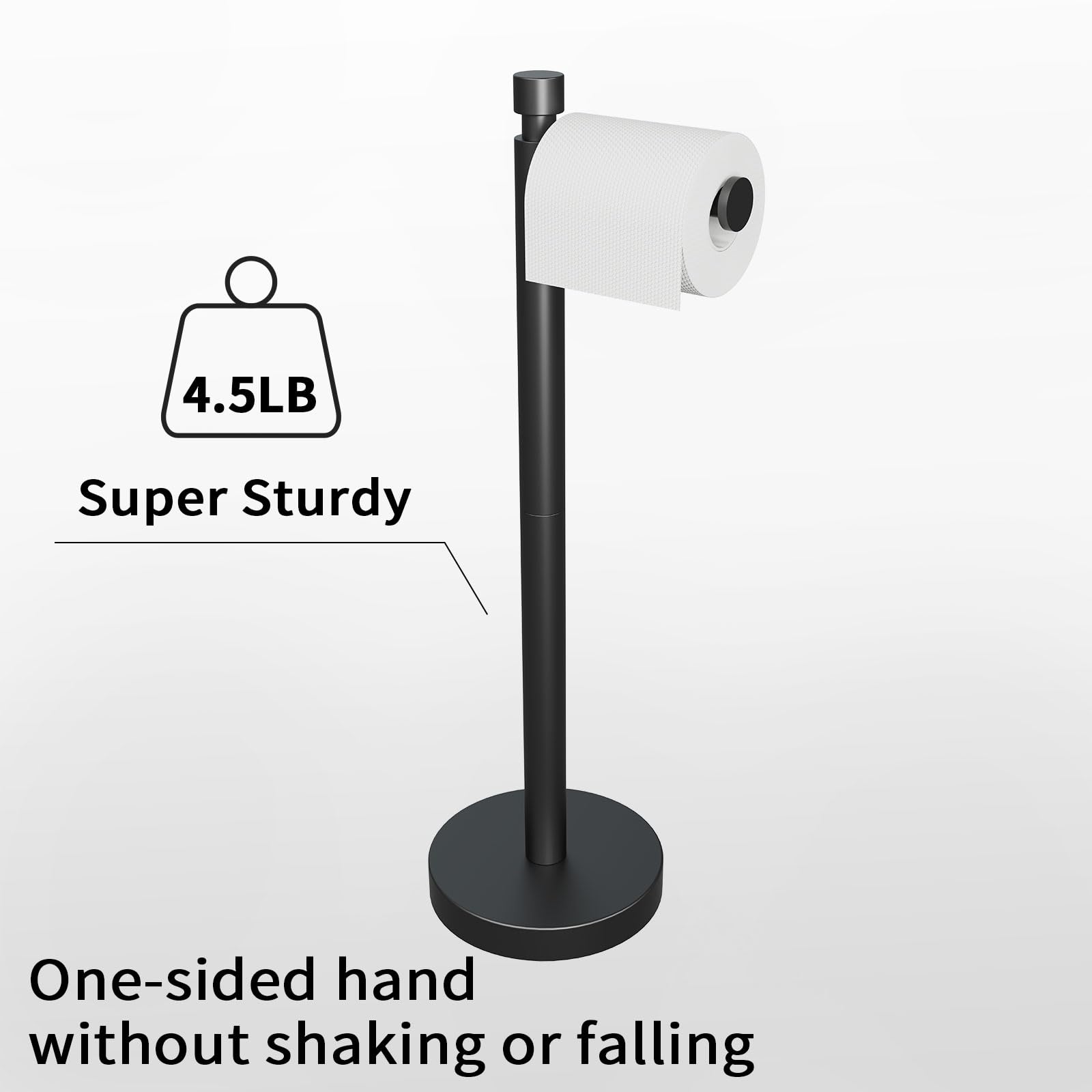 Yumore Toilet Paper Holder Stand Freestanding, Weighted And Sturdy Matte Black Stainless Steel Design With Non-Slip Cap, Rustpro