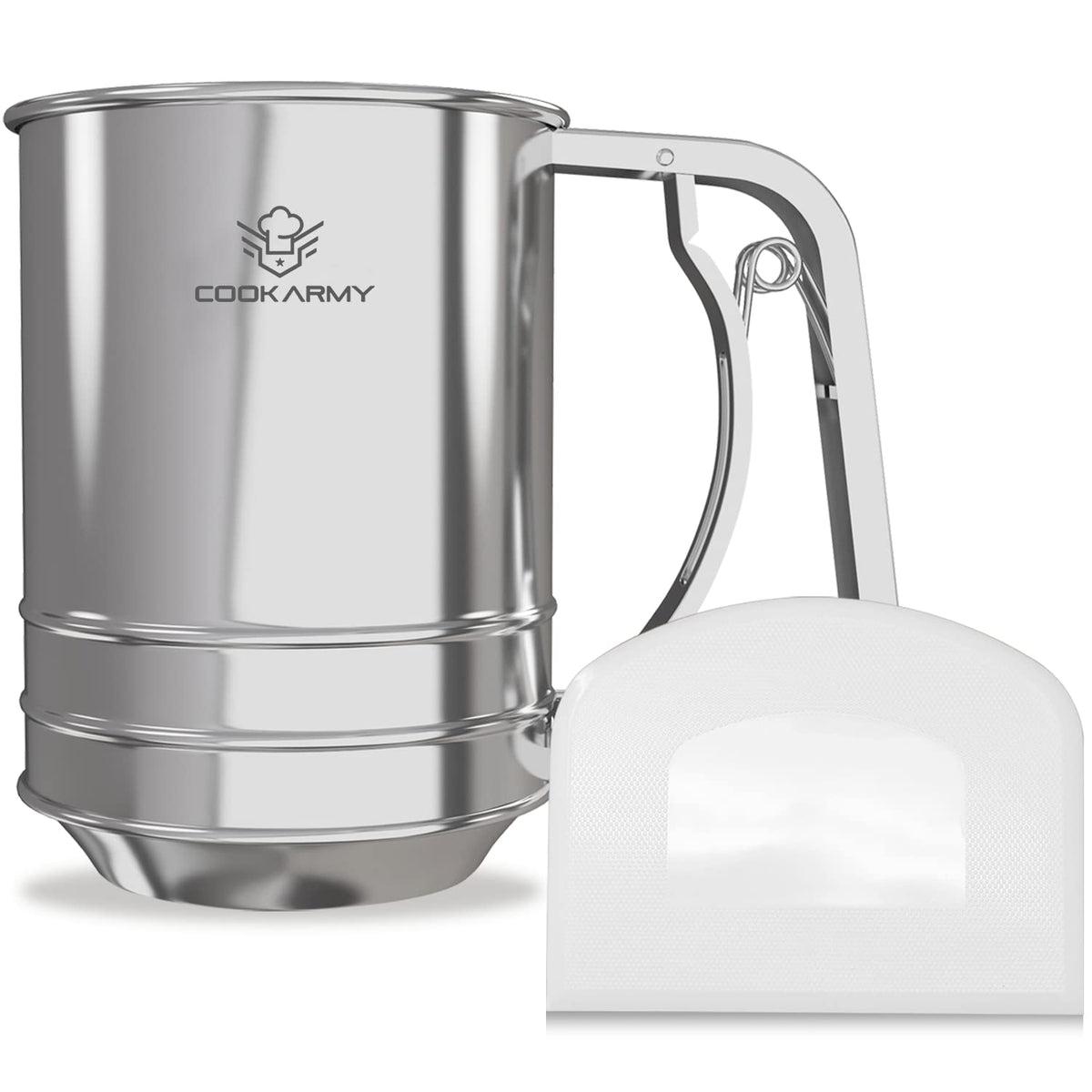 Cook Army Flour Sifter , 3 Cup Stainless Steel , Great Double-Layer Baking Sifters For All Baking Flour And Powdered Sugar, Flou