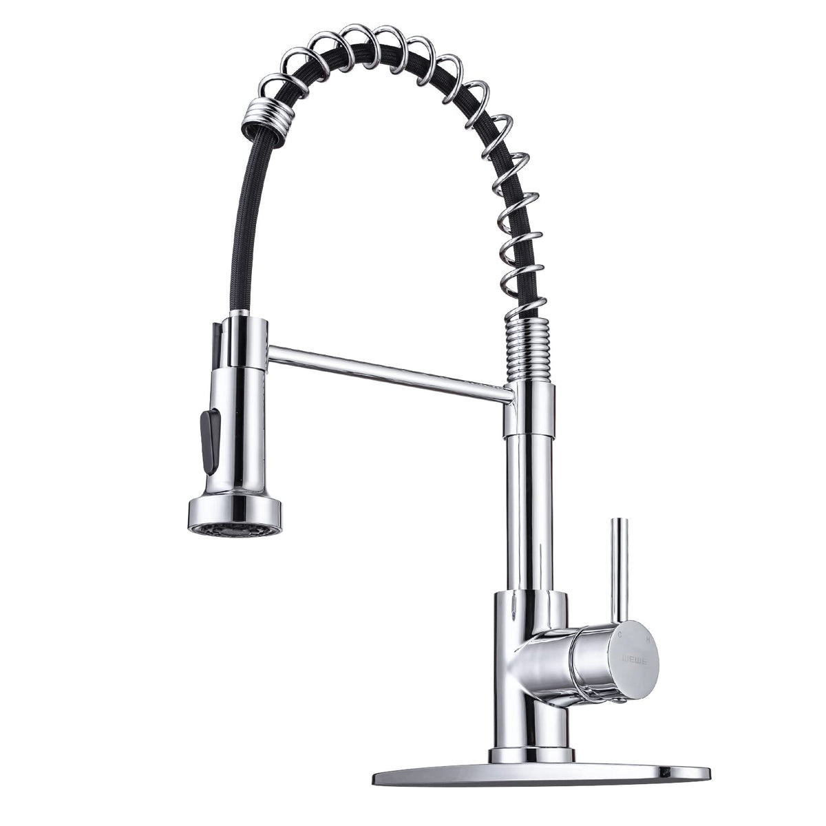 Chrome Kitchen Faucet, Faucet For Kitchen Sink With Pull Down Sprayer Wewe Kitchen Faucet With Deck Plate Stainless Steel Single