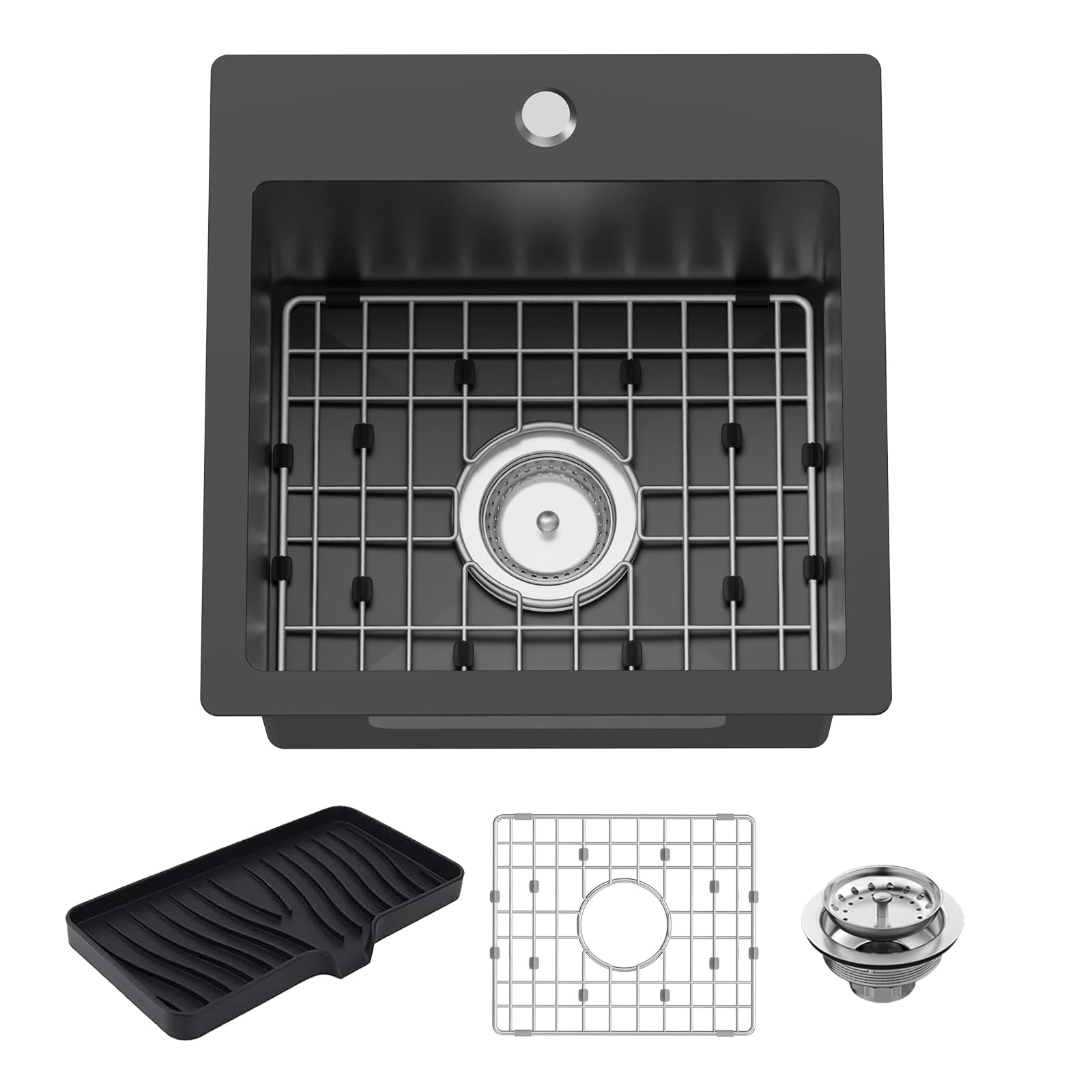 Small Black Kitchen Sink,15x15 Inch Stainless Steel Drop In Topmount Kitchen And Bar Sink Ideal Choice For For Small Space, Prep