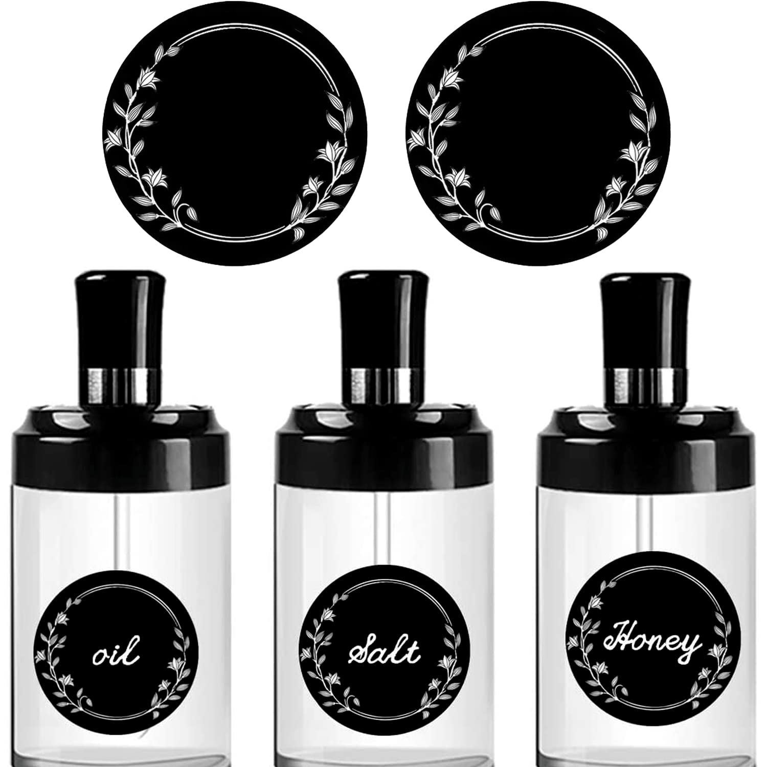 1.5 Inch Round Spice Jar Chalkboard Labels With Wreath Design Blackboard Stickers Kitchen Pantry Labels For Canning Bins,Contain