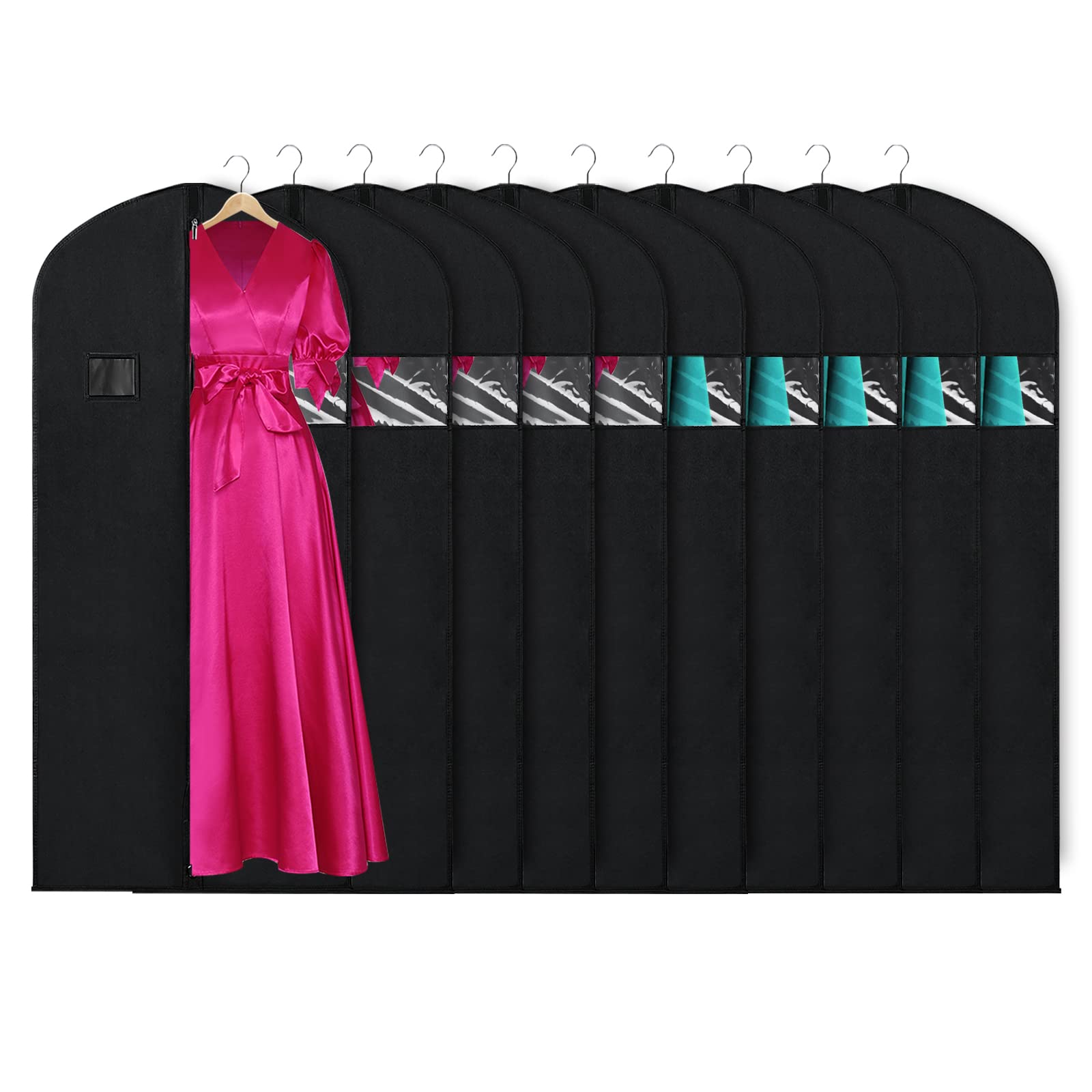 Keegh Garment Bags For Hanging Clothes 60'' (Set Of 10) Dress Bags For Gowns Long Dress Bags For Closet Storage With Zipper And