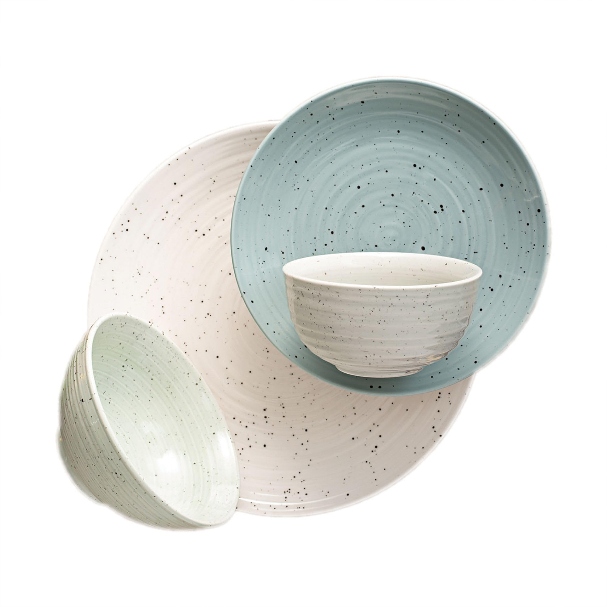 Sango Siterra Artist's Blend 16-Piece Stoneware Dinnerware Set - Service for 4, Mixed Glossy Finish with Unique Speckled Design,