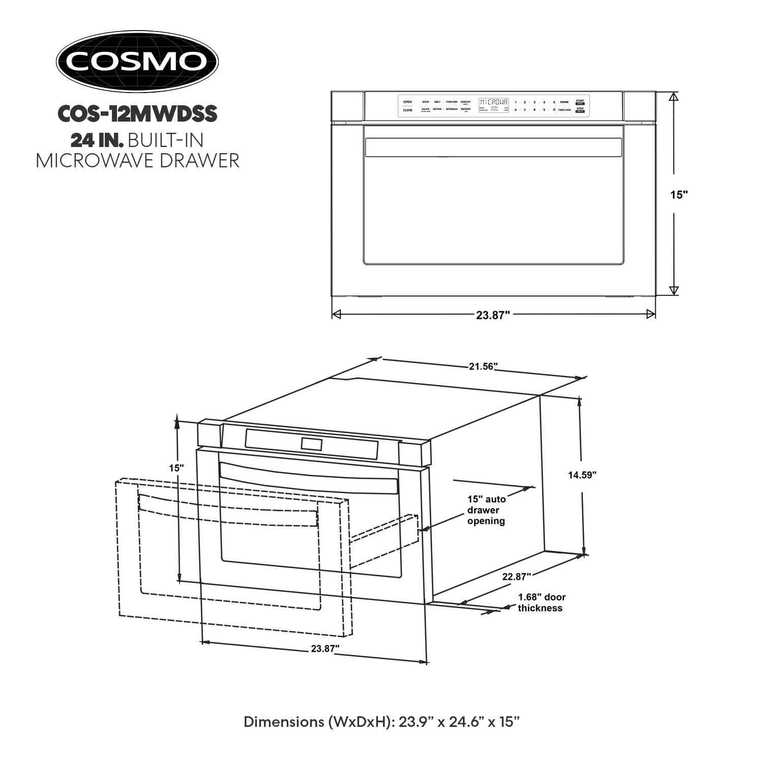 Cosmo Cos-12Mwdss 24 In. Built-In Microwave Drawer With Automatic Presets, Touch Controls, Defrosting Rack And 1.2 Cu. Ft. Capac