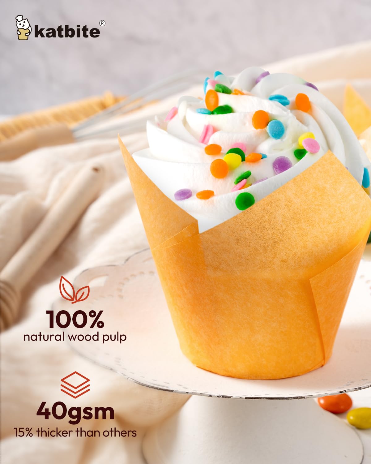 Katbite Tulip Cupcake Liners 200Pcs, Muffin Liners Baking Cups, Cupcake Wrapper For Party, Wedding, Birthday, Colourful Cupcake