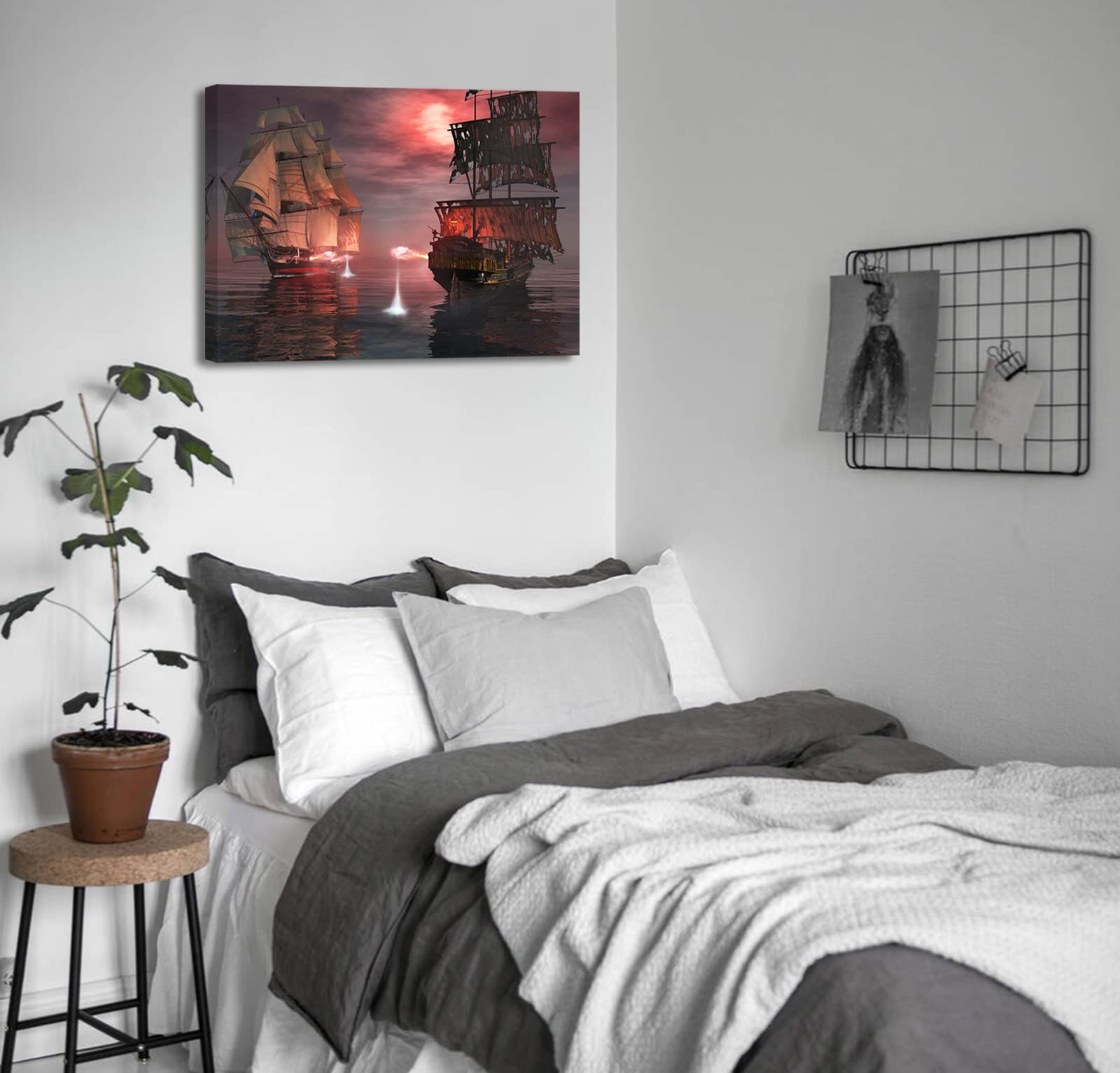 Pirate Ship Decor Ghost Sailboat Picture Wall Art Gothic Style Viking Ship Poster Prints Nautical Sailboat Canvas Painting Pictu