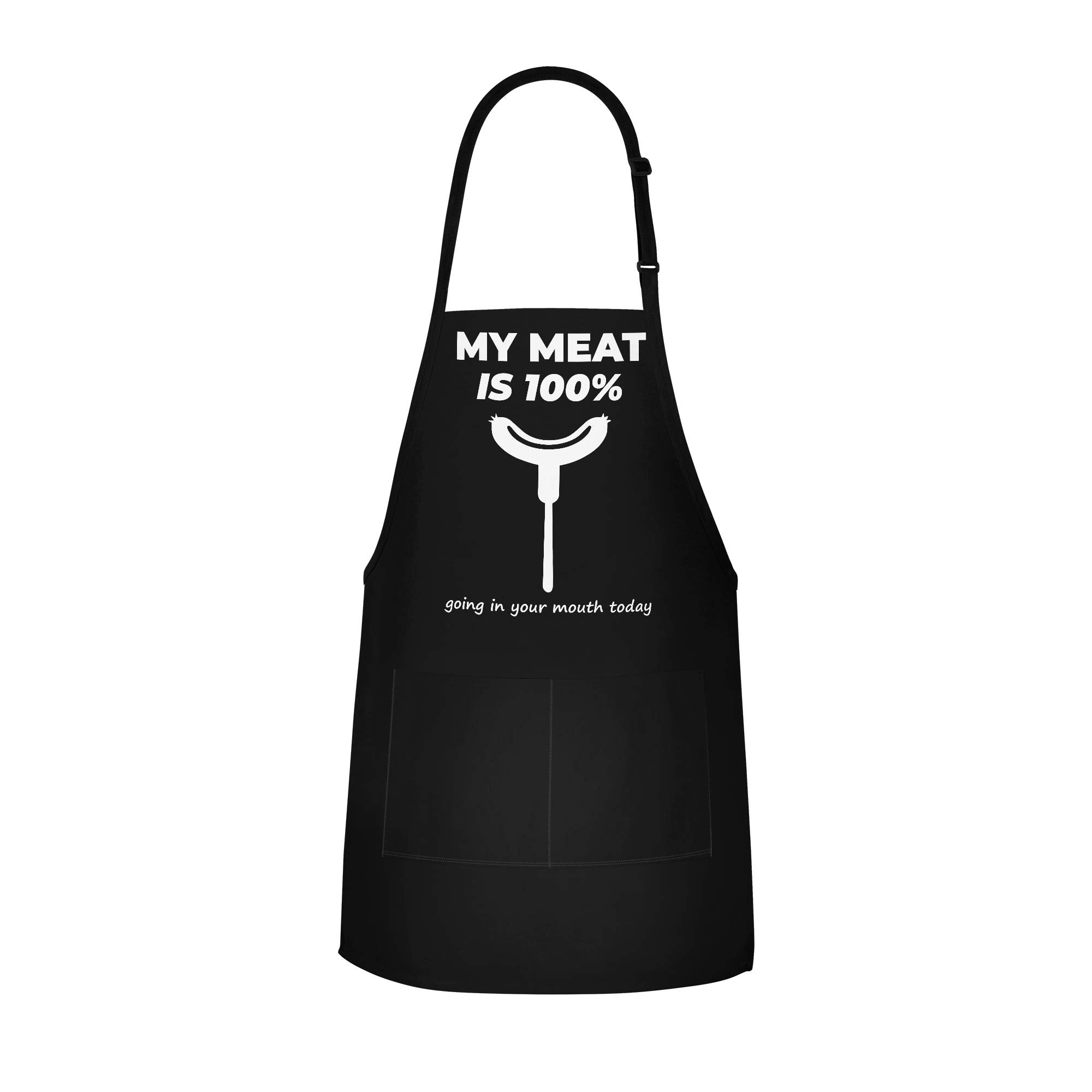 Apron Daddy Funny Bbq Apron For Men - My Meat Is 100% Going In Your Mouth Today - Adjustable Large 1 Size Fits All - Poly/Cotton